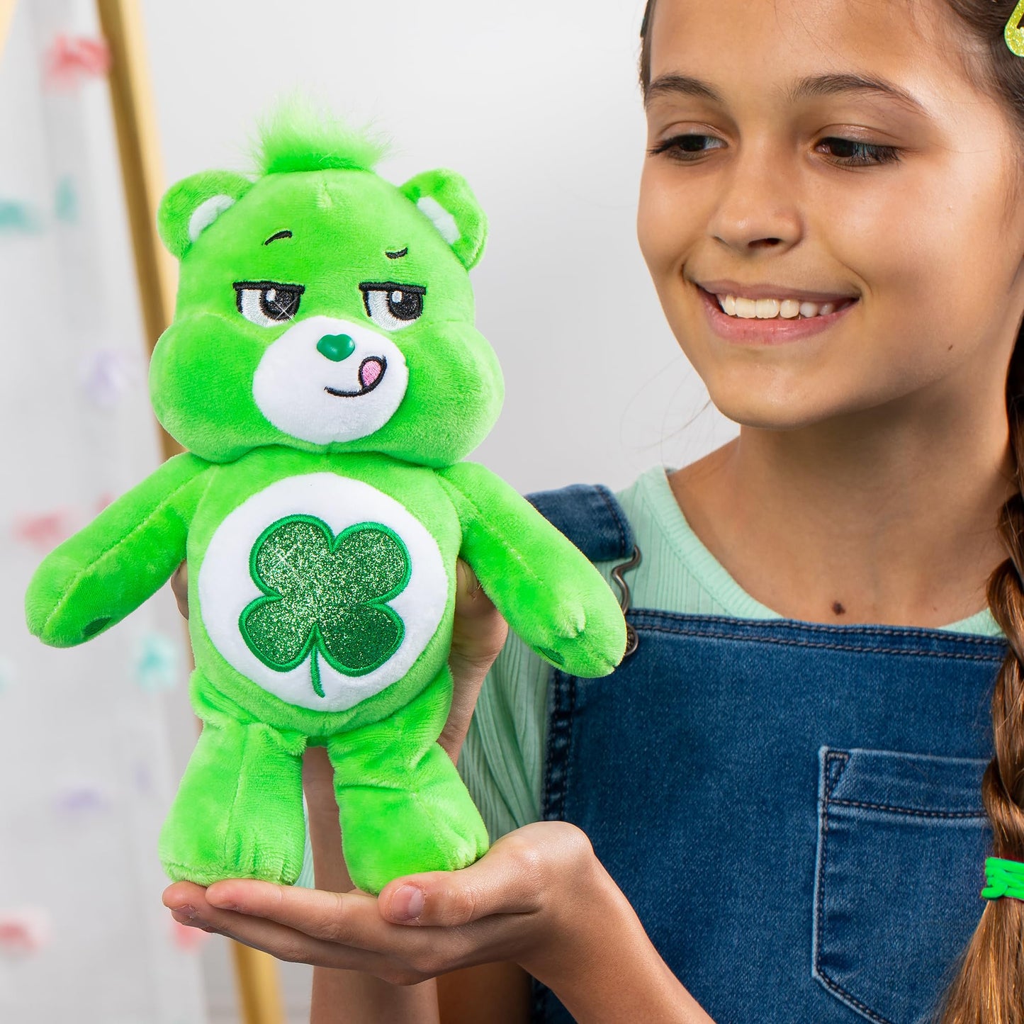 Care Bears 9" Bean Plush (Glitter Belly) - Good Luck Bear - Soft Huggable Material!