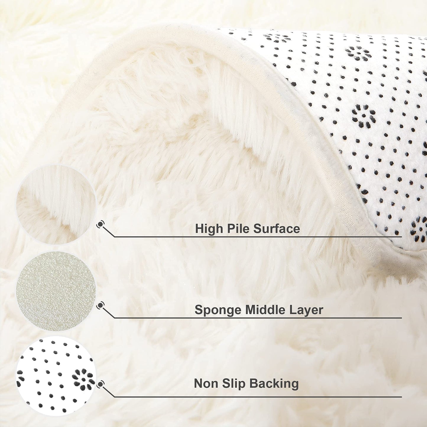 Foxmas Large Area Rugs for Living Room Bedroom 6x9 Feet, Fluffy Kids Room Plush Shaggy Nursery Rug Furry Throw Carpets for Boys Girls, College Dorm Fuzzy Rugs Home Decorate Rug, Cream