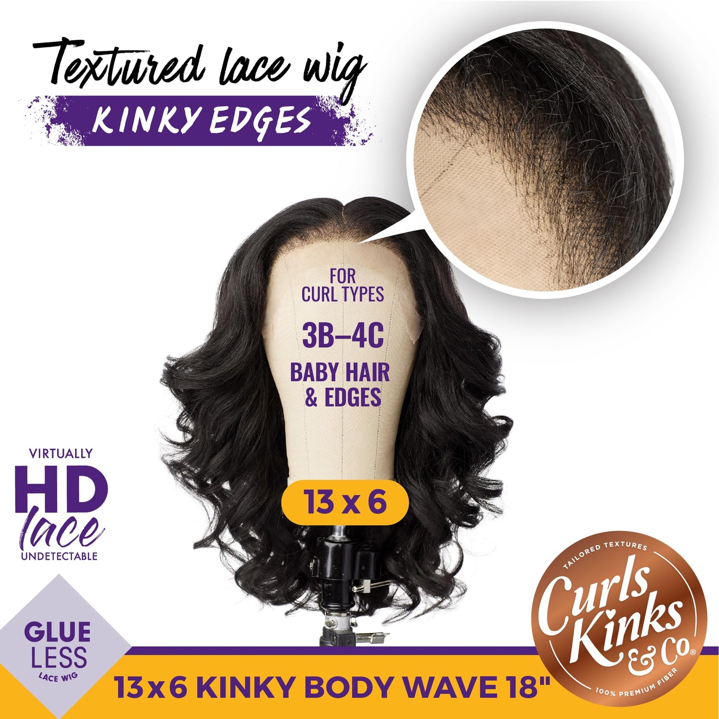 Sensationnel Curls kinksandco kinkyedges wig - kinky body wave 18 inch 13x6 lace frontal natural kinkytexture edged hairline for natural 3c to 4c hair textures (2 DARKBROWN)