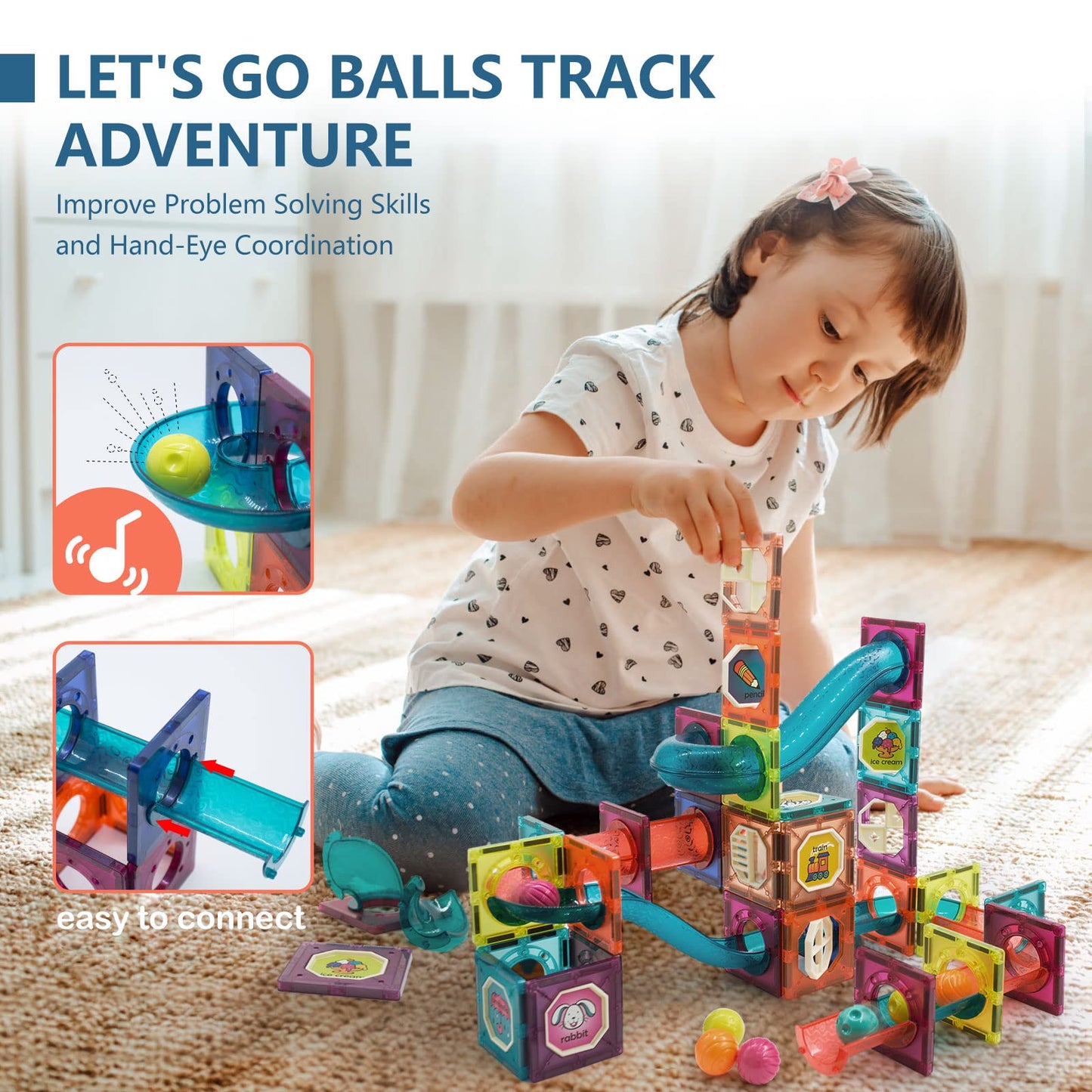 LTKFFFdp Magnetic Building Blocks STEM Educational Toys for Kids Ages 4-12, Ball Track and 3D Stacking Construction Set