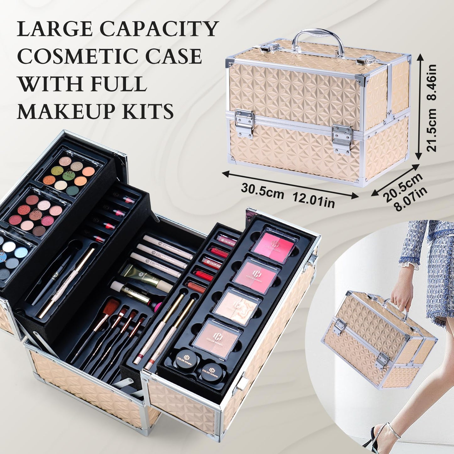 Color Nymph Professional Makeup Kits For Girls, Teenage Girls Makeup Kit with Storage Case Make Up Kit For Women Cosmetics Full Kit, Individual Packing Eyeshadow Blush Lipstick Mascara etc -Gold