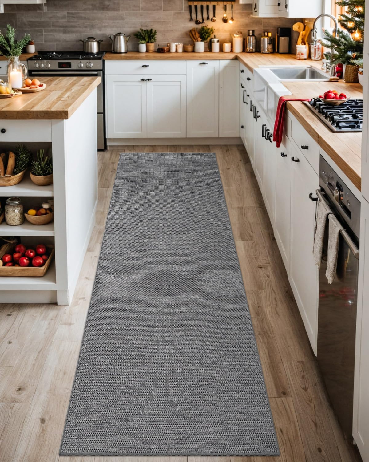 DEXI Hallway Runner Rug 2'4''x8', Non Slip Rubber Backed Runners Carpet, Ultra Thin Entryway Rugs Indoor for Kitchen Hallway Entrance Bedroom, Grey