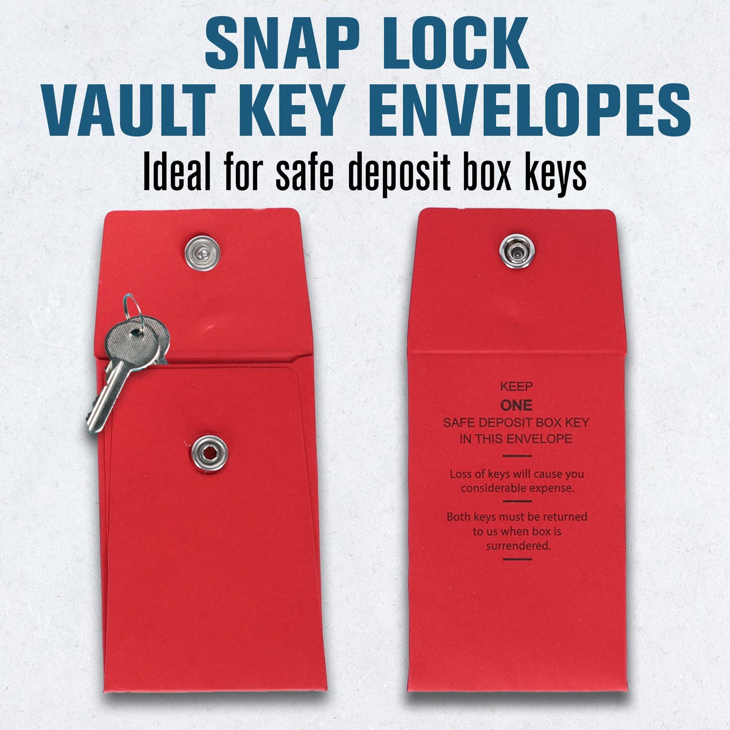 BankSupplies Stock Key Envelopes | Compact Red Safe Deposit Envelope | Pack of 100 | 2-1/4W x 3-1/2H | Re-Closable Snap Lock Fastener | Durable Construction