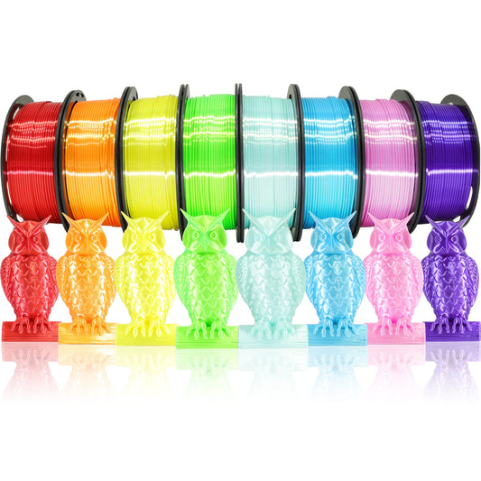 1.75mm Silk Shiny PLA 3D Printer Filament 8 Bright Colors Bundle: Silk Yellow/Lime Green/Orange/Sky Blue/Pink/Cyan/Red/Purple, Each Spool 250g, Total 2Kg 3D Printing Material, 250g x 8 Spools