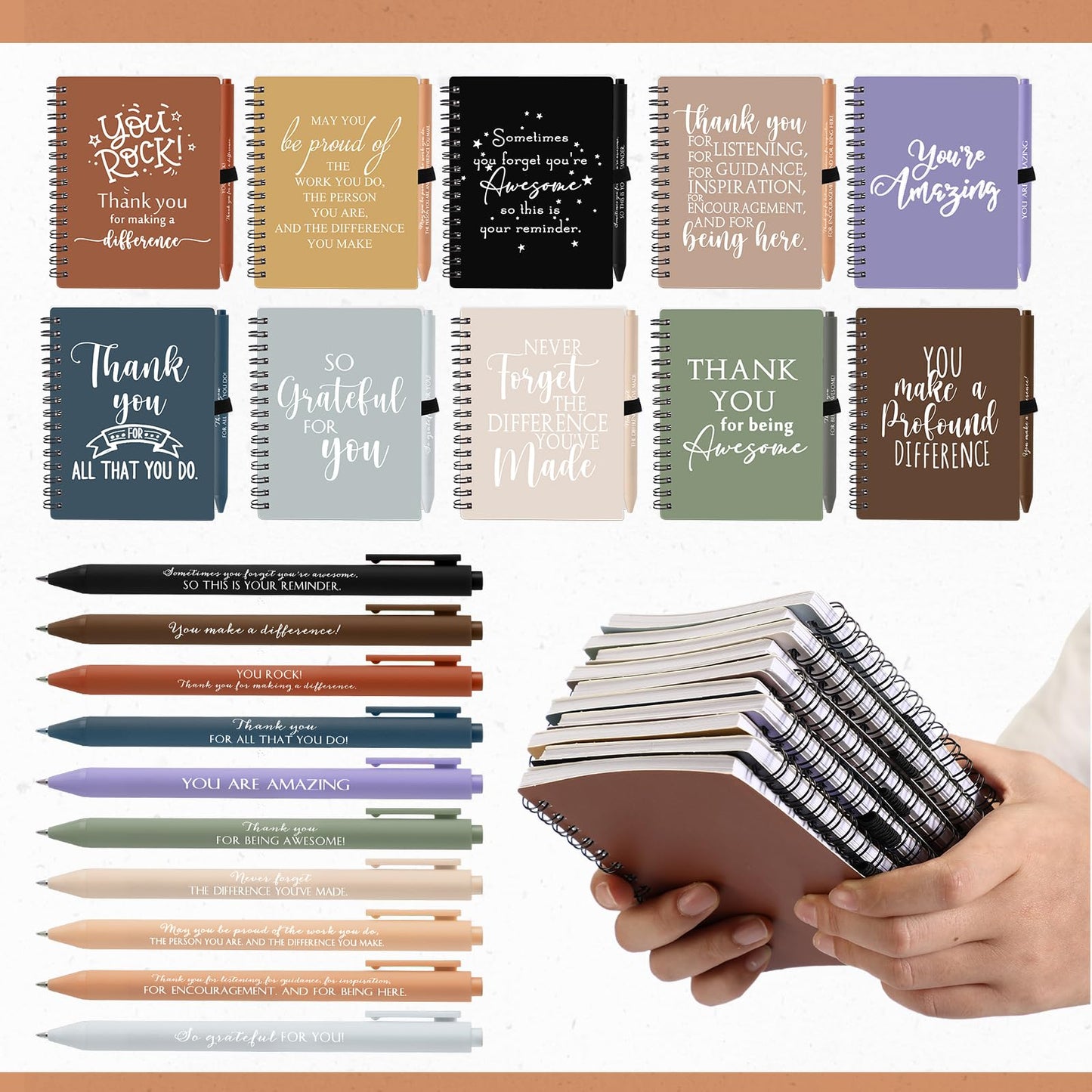 Tellingyou Bulk Employee Appreciation Gifts A6 Notebook with Pens CNA Week Appreciation Gifts Thank You for Team Office Coworker Staff Graduation Teacher Volunteers(Neutral Colors,100 Pcs)