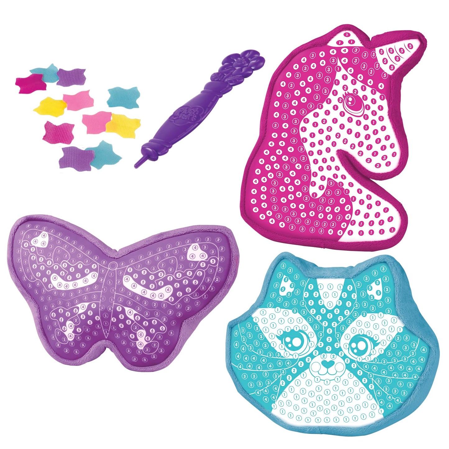 ORB PlushCraft DIY Unicorn, Butterfly, Cat Pillow Gift Set 3 Pack Craft Kit - Mess Free Punch Fabric By Number System, No Sewing Required - Includes 3 Fun Pillow Craft Projects for Boys and Girls