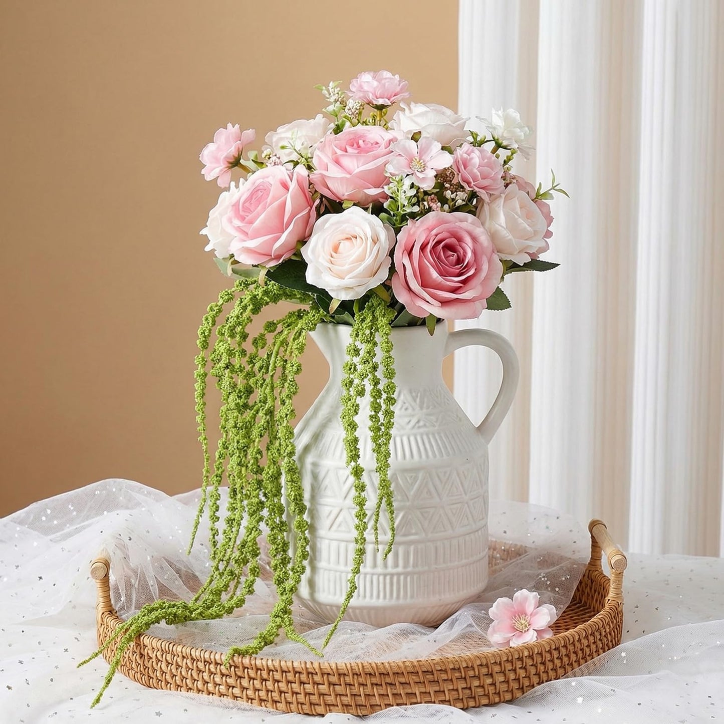 Suncalla 6 Pcs 35 Inch Amaranthus Artificial Flower Hanging Plants Fake Amaranthus Flower Dried Preserved Bleached Wisteria for Wedding Christmas DIY Bouquet Garlands Home Wall Decor (Green)