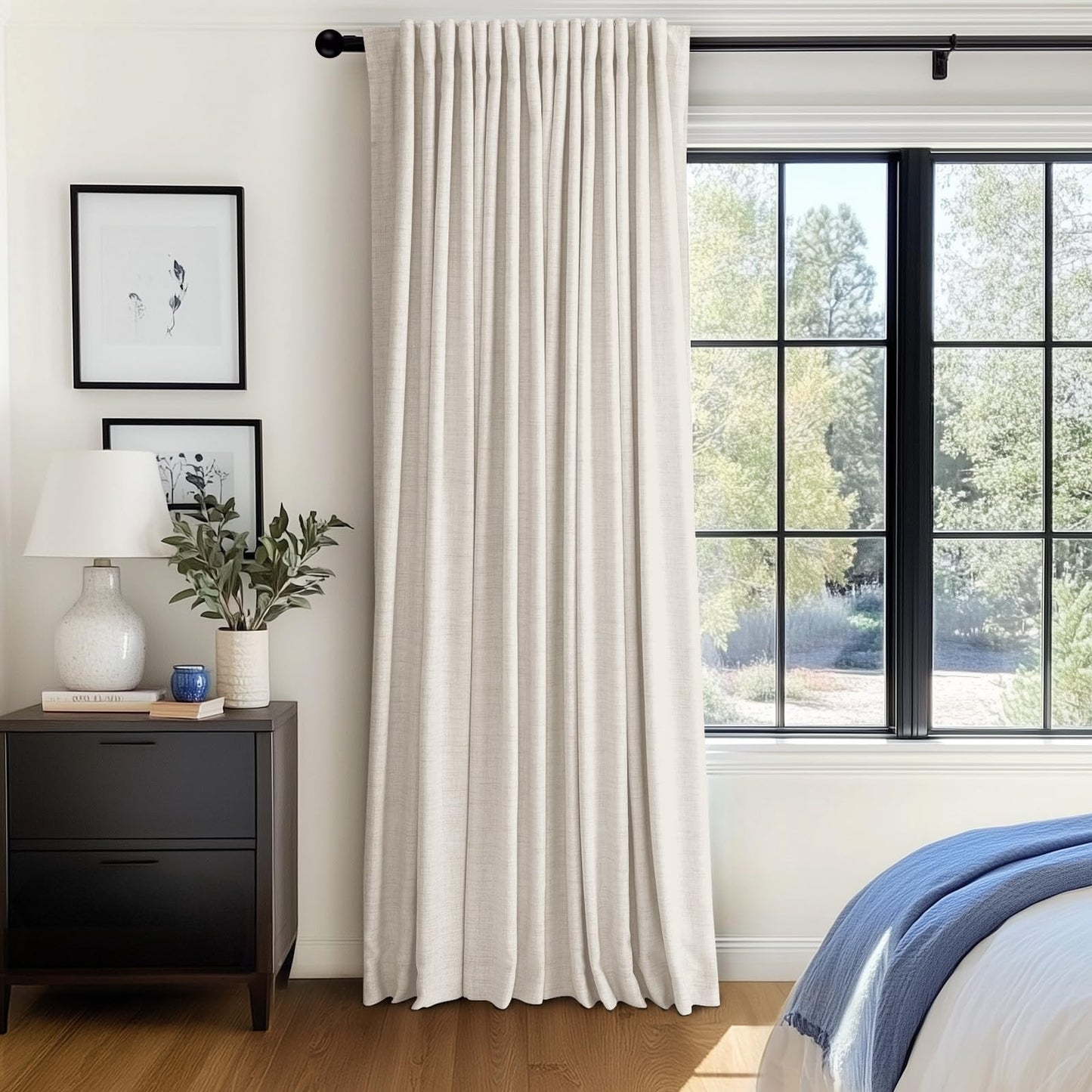 100% Blackout Shield Linen Blackout Sliding Door Curtains for Living Room, Back Tab/Rod Pocket Thermal Insulated Curtains for Sliding Glass Doors, 1 Panel Set, 100" W x 84" L, Cream