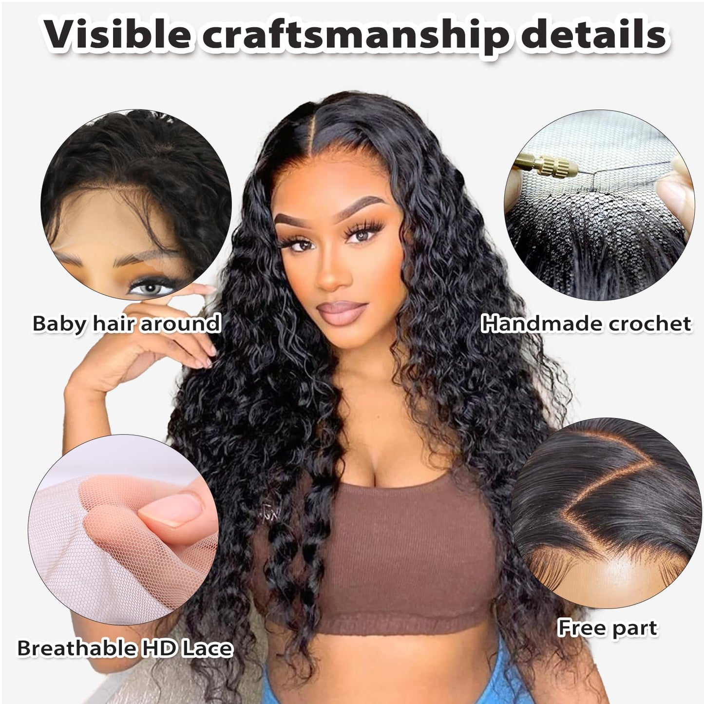 13x4 Black Synthetic Lace Front Wigs for Women 24 inch Long Curly Wavy Wig with Baby Hair Pre Plucked Heat Resistant Wig for Daily Use