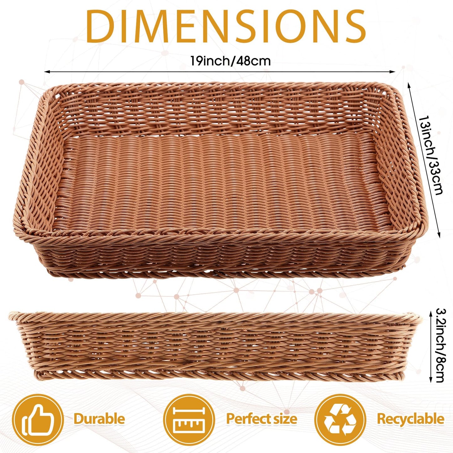 Eccliy 6 Pack Poly Wicker Bread Baskets 19 Inch Imitation Rattan Serving Trays for Bread Snacks Fruit Vegetables Tabletop Display Basket for Kitchen Restaurant Home Hotel