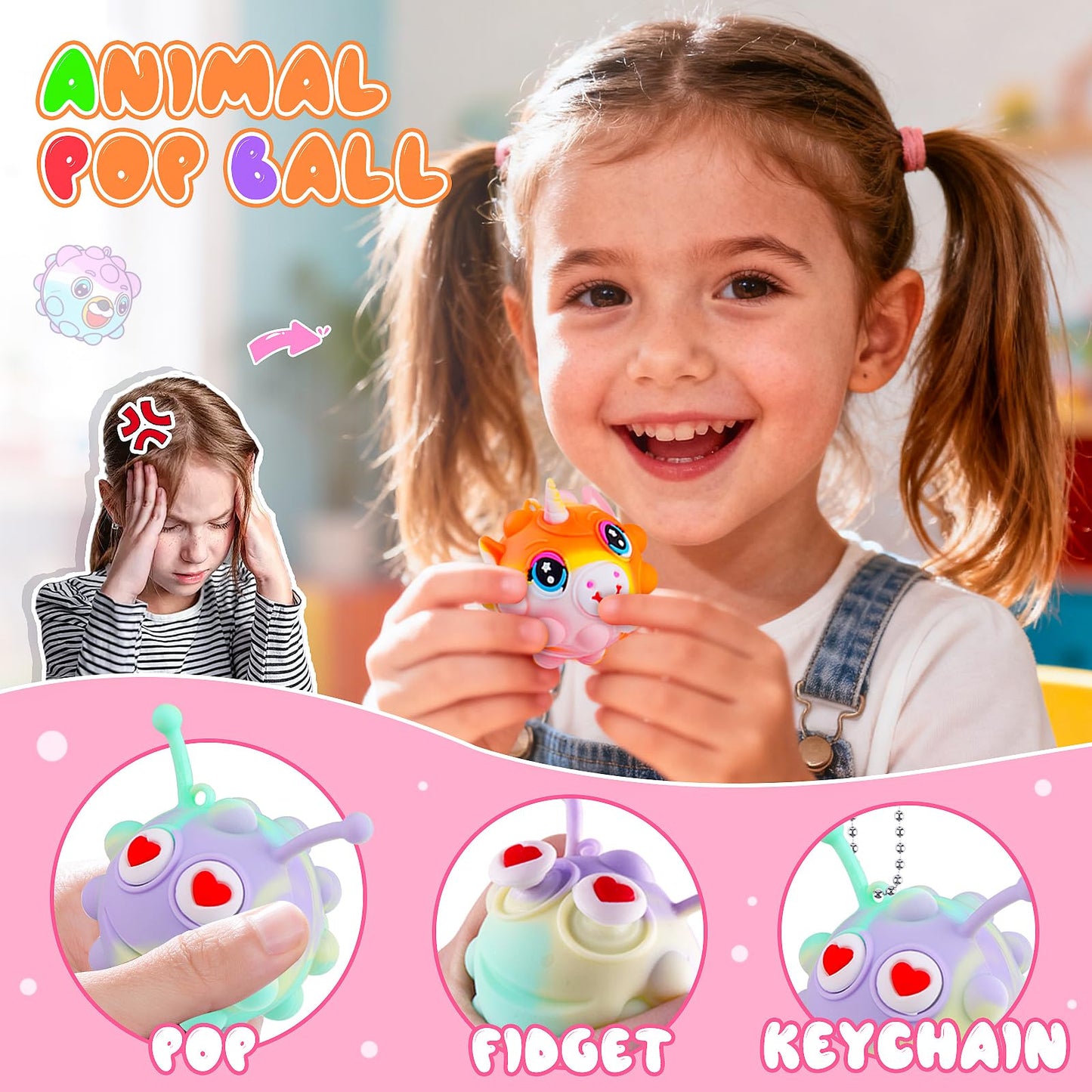 KissFree 36 PACK Animal Pop Balls Party Favors for Kids, 3D Pop Fidget Balls Toys Bulk, Gifts for Boys & Girls, Goodie Bag Stuffers, Pinata Stuffers, Treasure Box Toys, Prizes for Kids