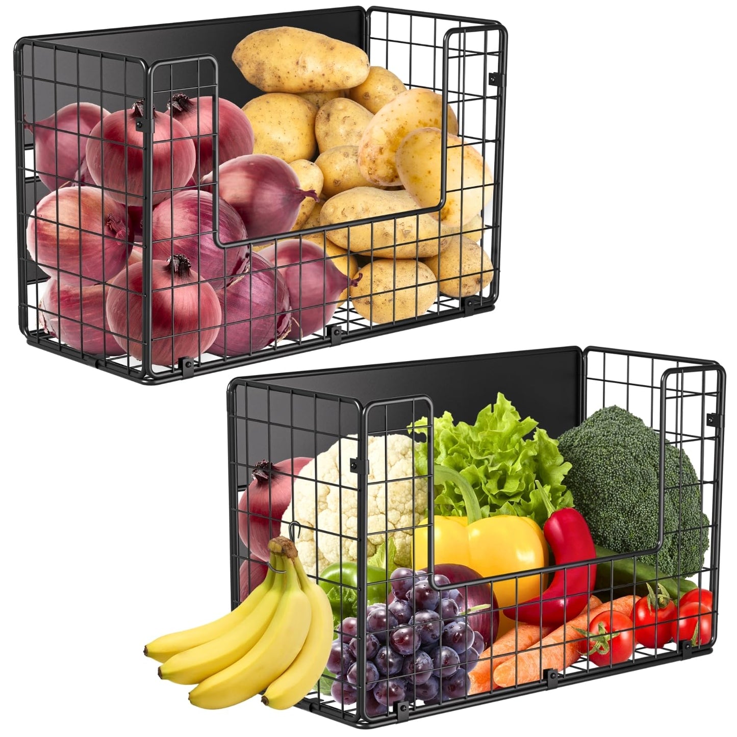2 Set Magnetic Shelf for Fridge , Fruit Potato & Onion Storage Bins, Pantry Organizers & Storage, Large Container Magnetic Basket for Refrigerator, Kitchen Counter, Cabinet, Magnetic Fridge Organizer