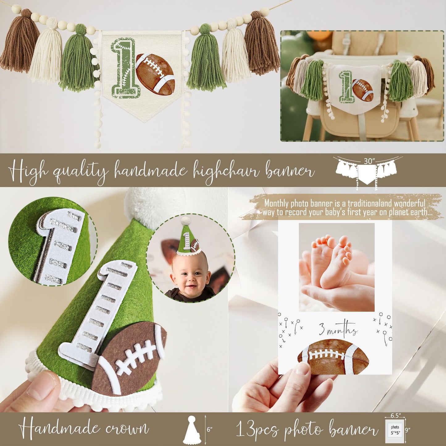 HYCSANBAO Football 1st Birthday Party Decorations，1st Year Down Birthday Decorations，First Year Down Football Birthday Decorations Party Supplies