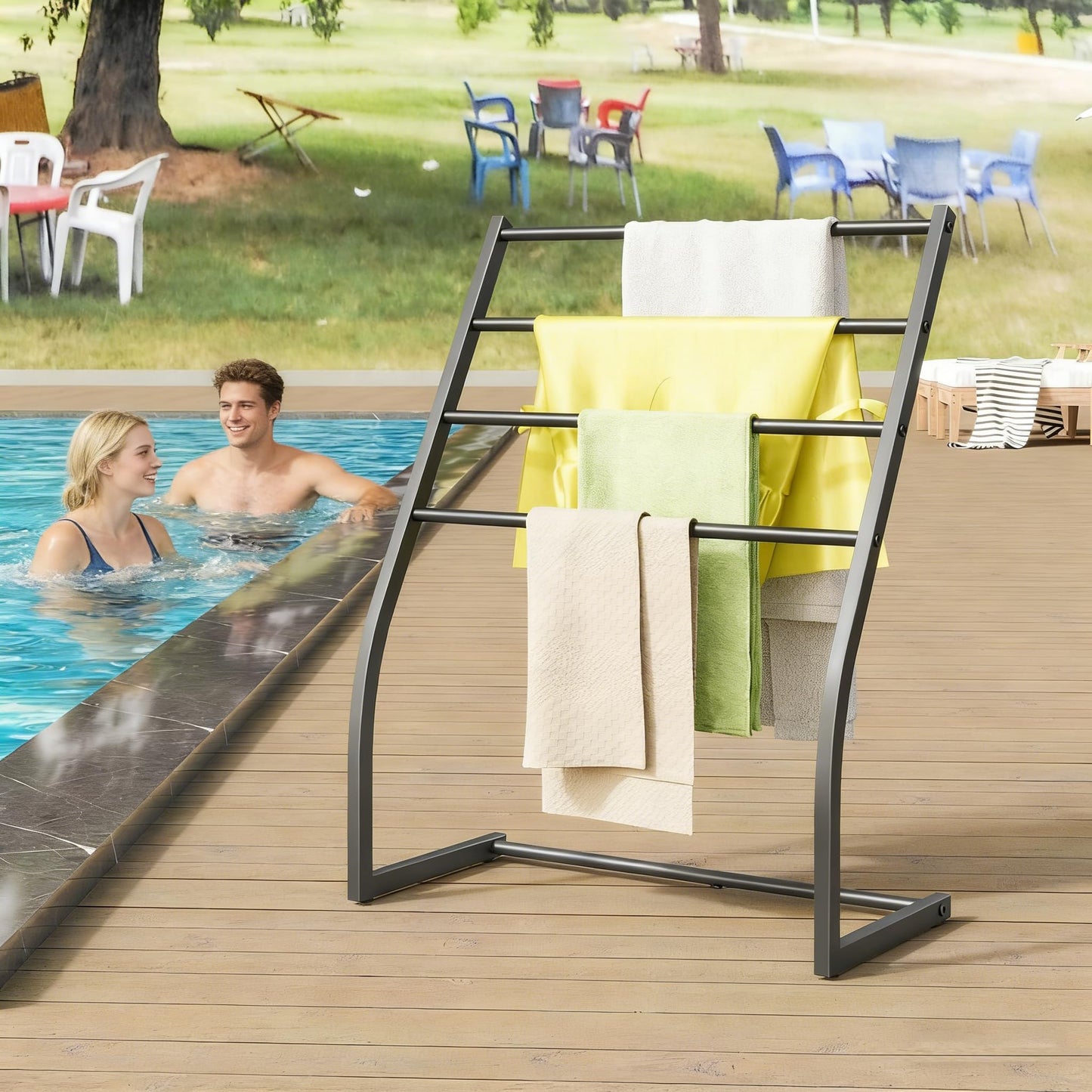 Honiter Towel Drying Rack for Bathroom, Free Standing Towel Rack, 4 Tier Wide Towel Dryer Rack, Pool Towel Racks Outdoor, Blanket Ladder Holder, Metal Towel Bar Stand for Oversized Bath Towel