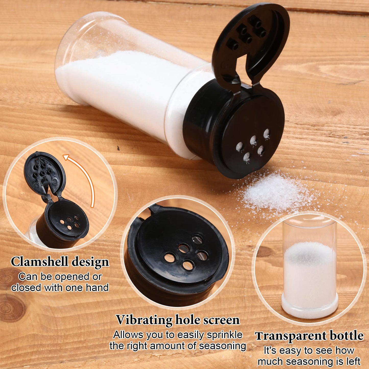 Amyhill 100 Pcs Plastic Spice Bottles Spice Jars Seasoning Jars Shaker Plastic Jars 3.3 Oz/ 100ml Seasoning Shaker with Shaker Lids(Black Lid)