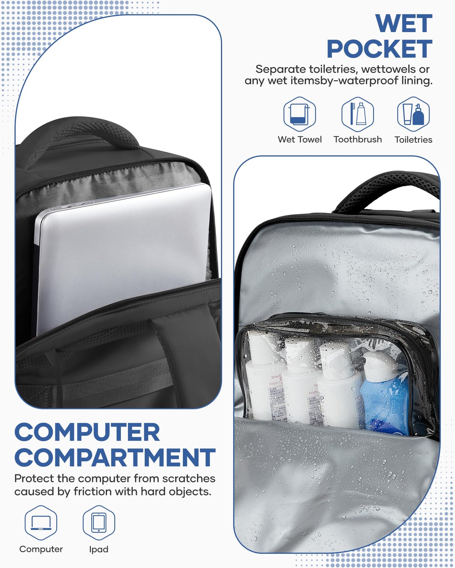 WEPLAN Vacuum Backpack Travel with Pump,Large Travel Backpack with Vacuum System,Mochila compresion al vacio,Flight Approved 18x14x8,Waterproof Carry on Personal Item Laptop Backpacks,Black