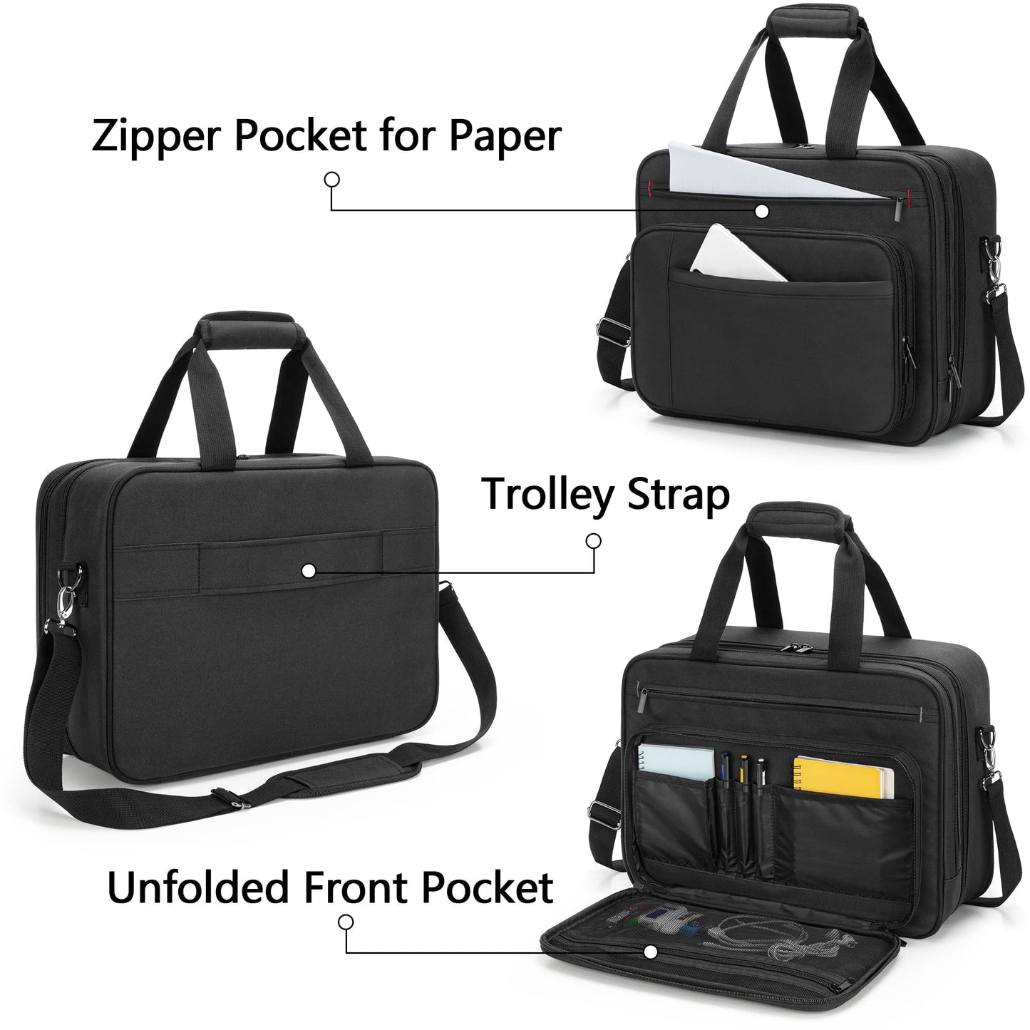 samdew Double-layer Portable Mobile Printer Storage Bag Compatible with HP Tango/Tango X, HP Officejet 250/200, Printer Carrying Case with 15.6" Laptop Layer, Shoulder & Trolley Strap, Bag Only
