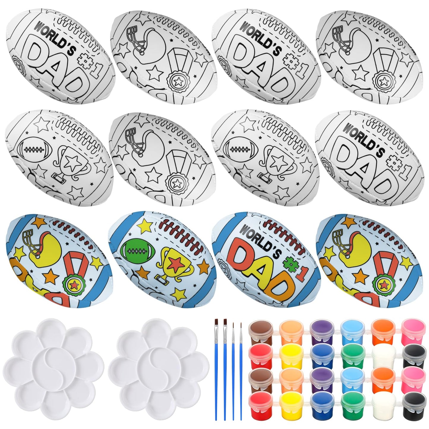 WinnerWhy 24 Pcs Father's Day Footballs Crafts Color Your Own Father's Day Footballs DIY Dad Coloring Soccer Balls Arts Kit Dad Gifts for Men Home Activities