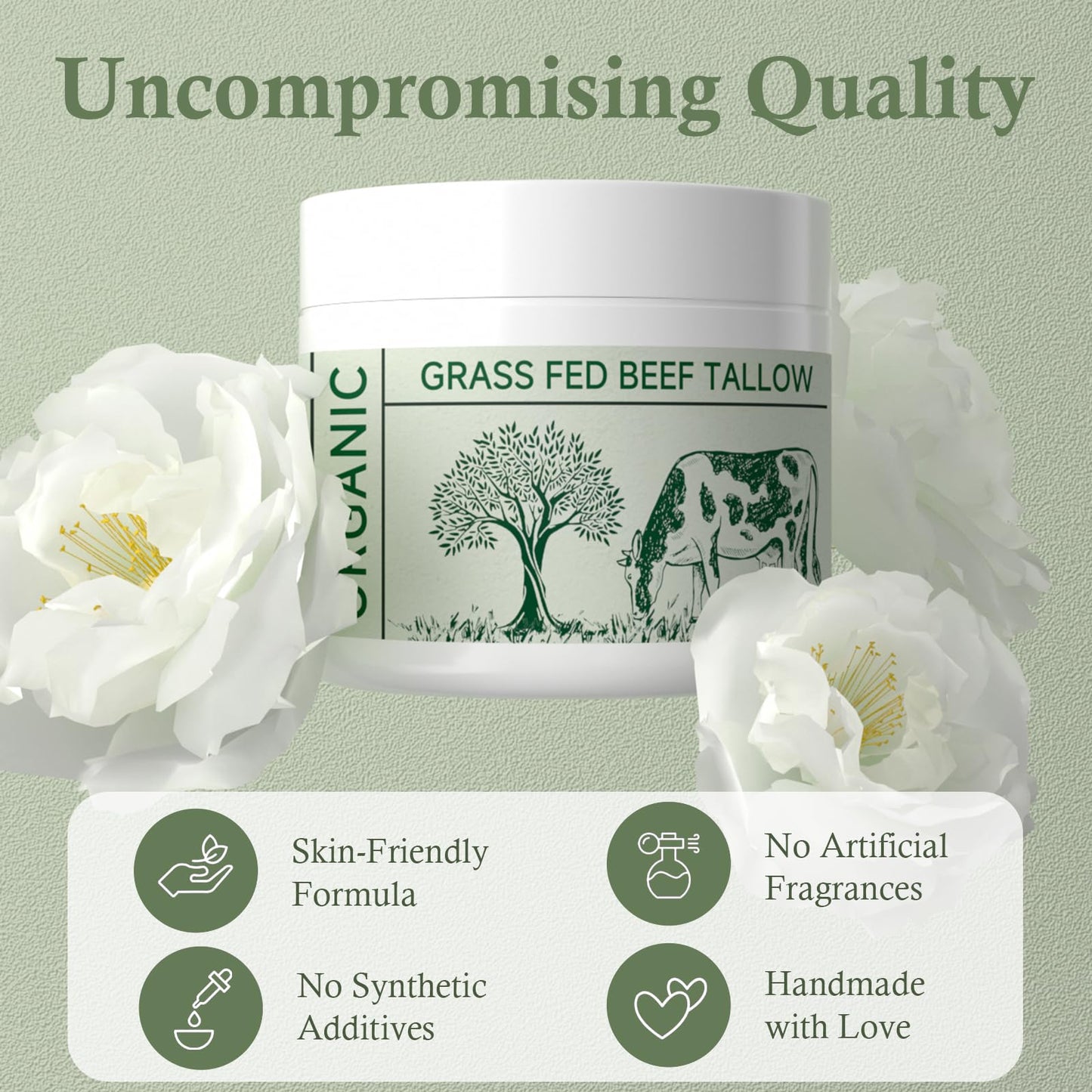 mkzea Beef Tallow, Beef Tallow for Skin, Tallow Face Moisturizer, Unscented 100% Organic Beef Tallow Blam Grass Fed Whipped Tallow Face Cream Moisturizer Body Lotion Skin Care, 2 packs