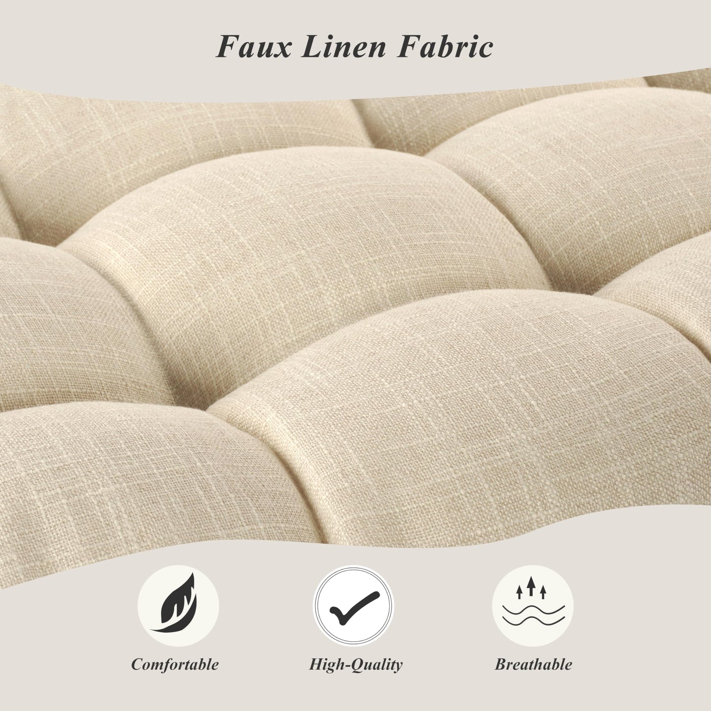 FlyGulls Bench Cushion for Indoor Furniture 48 x 19 inch Rectangle Bench Seat Cushion for Bay Window Entryway Bench Thick Textured Chair Cushion with Non-Slip Backing 1 Pack, Beige