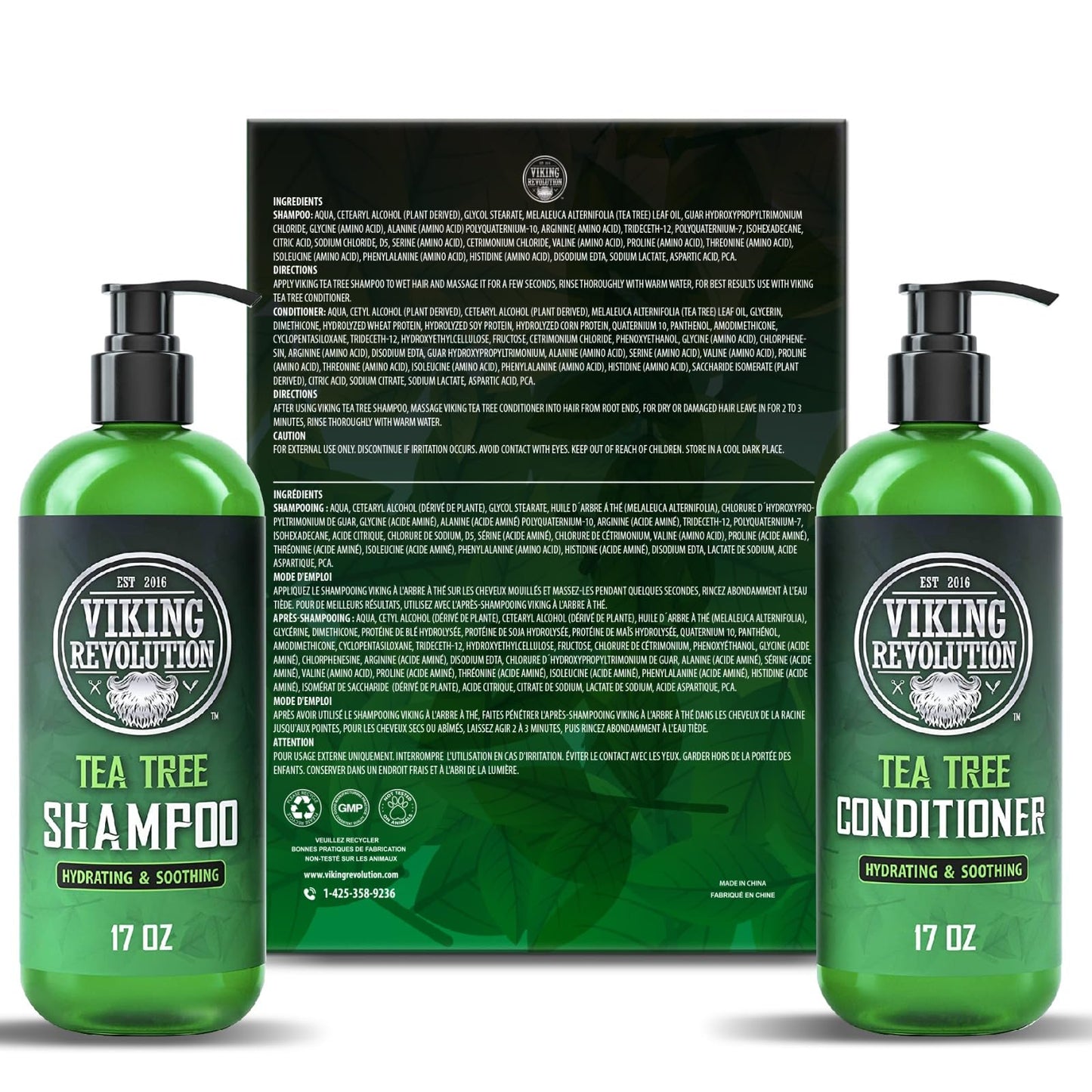 Viking Revolution Tea Tree Shampoo and Conditioner Set - Hydrates, Moisturizes & Soothes Dry and Itchy Scalps - With Natural Tea Tree Oil - 17 oz