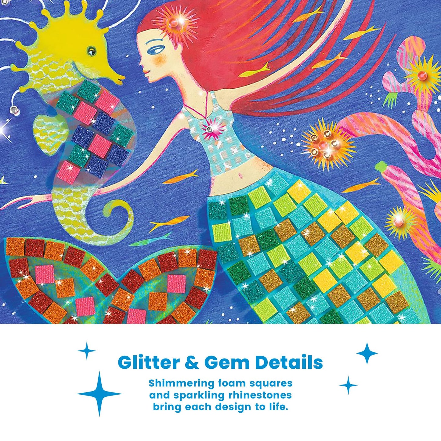 DJECO Mermaid's Song Mosaic Arts & Crafts Kit - Create Your Own Glittery Underwater Scene for School - Fun & Creative for Family & Friends, Boys & Girls, Educational, Sticker Foam for Kids 5+
