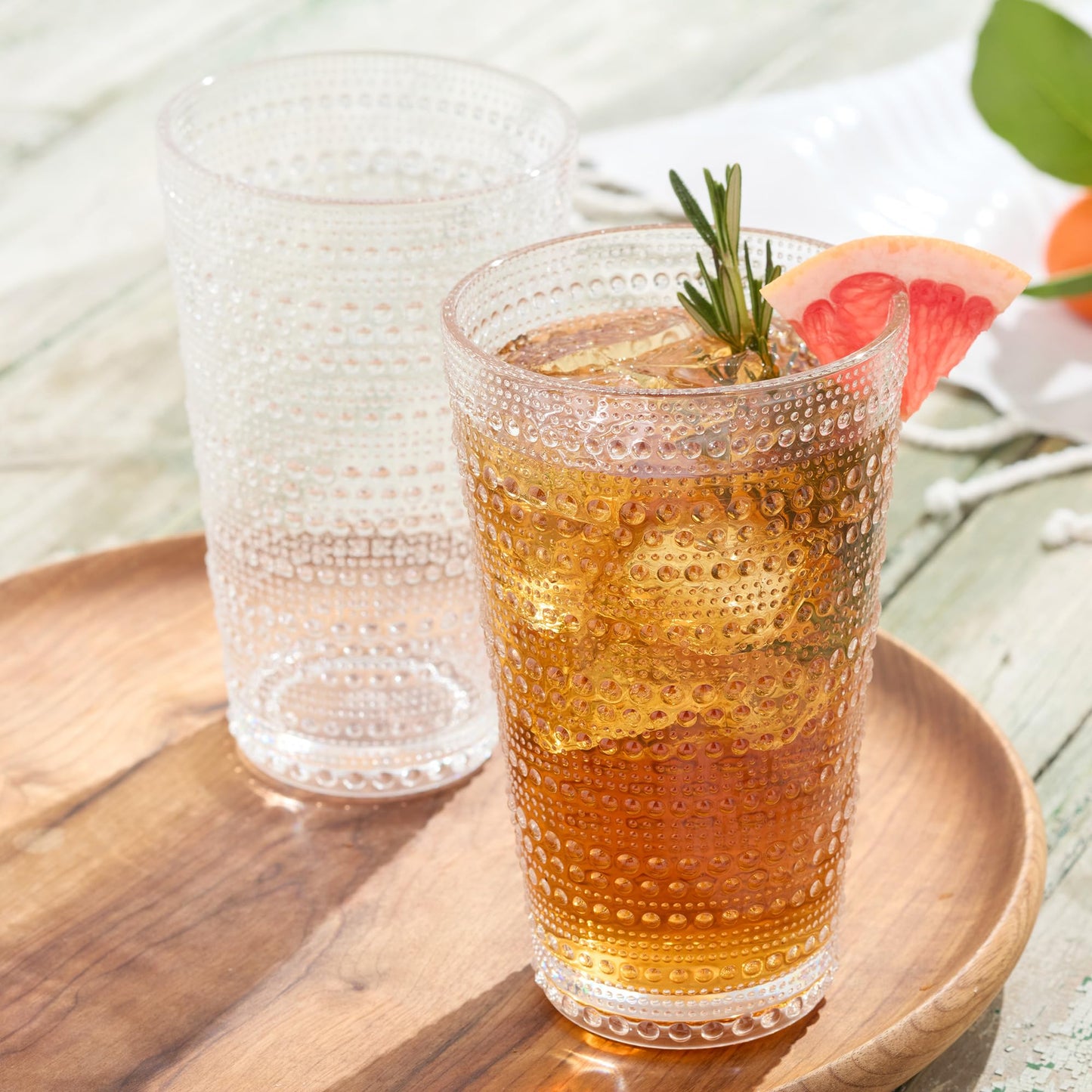 Santa Fe Clear Set of 6 Premium Acrylic Ice Tea Glass 22 oz – Unbreakable Drinkware with Textured Bubble Design, Shatterproof Tumblers for Indoor & Outdoor Use