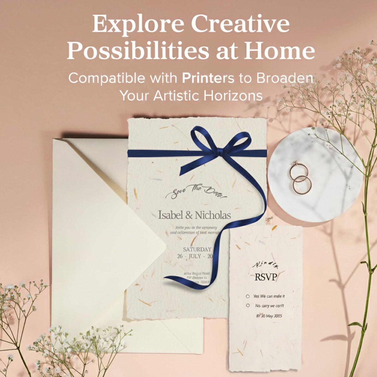 Wanderings Cream A5 Handmade Deckled Edge Cotton Paper - Cold Pressed Texture - Paint, Watercolour, Writing, Printer, Cards, Invitations, Menus, Arts and Crafts. 50 Pack 150 GSM - 5.8" x 8.3"