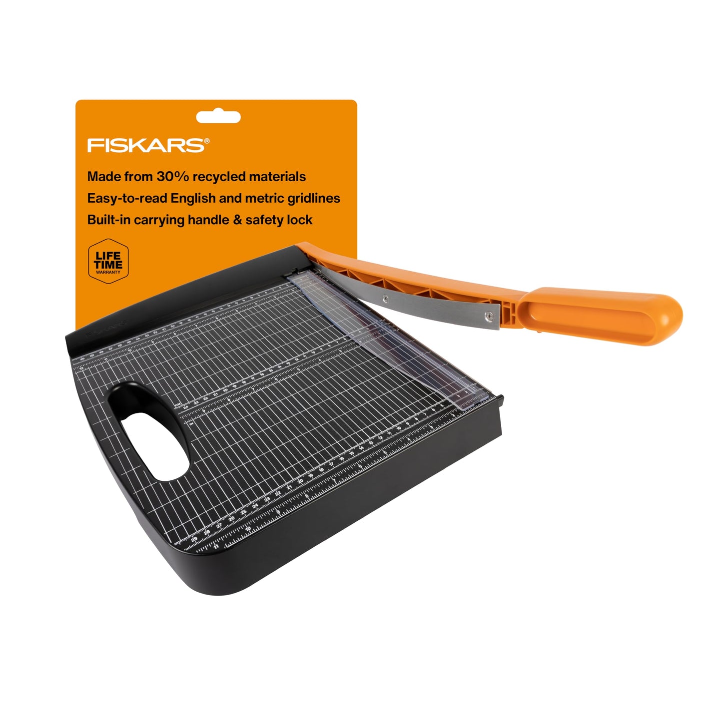 Fiskars Recycled Bypass Guillotine Paper Cutter, 12" Cut Length, Self-Sharpening, Paper Trimmer for Crafting and Scrapbooking, Arts and Crafts Supplies, Photo Cutter with 30% Recycled Materials
