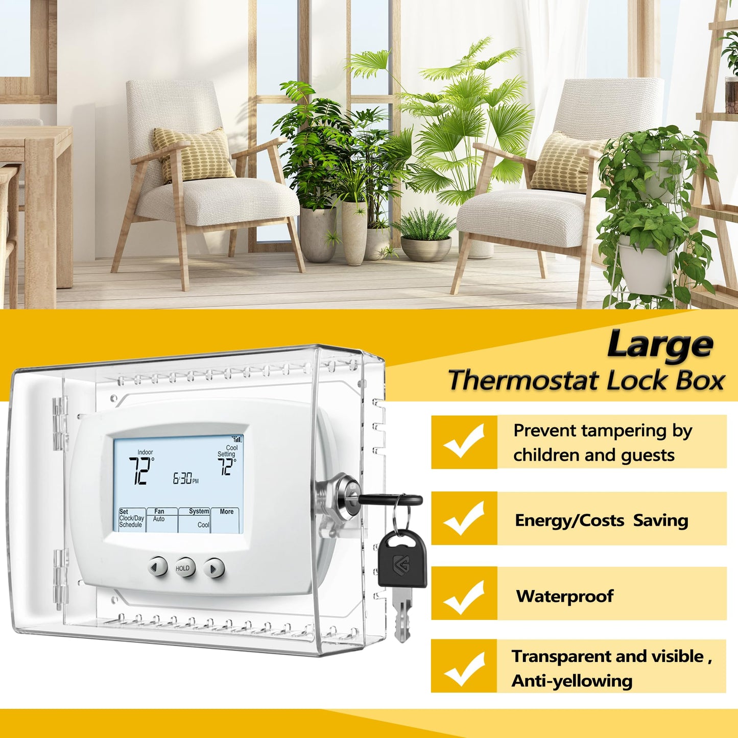 TRJ 6 PCS Large Thermostat Lock Box with Key - Clear Cover for AC on Wall - Lockable Box Fits 4" Hx6 W or Smaller