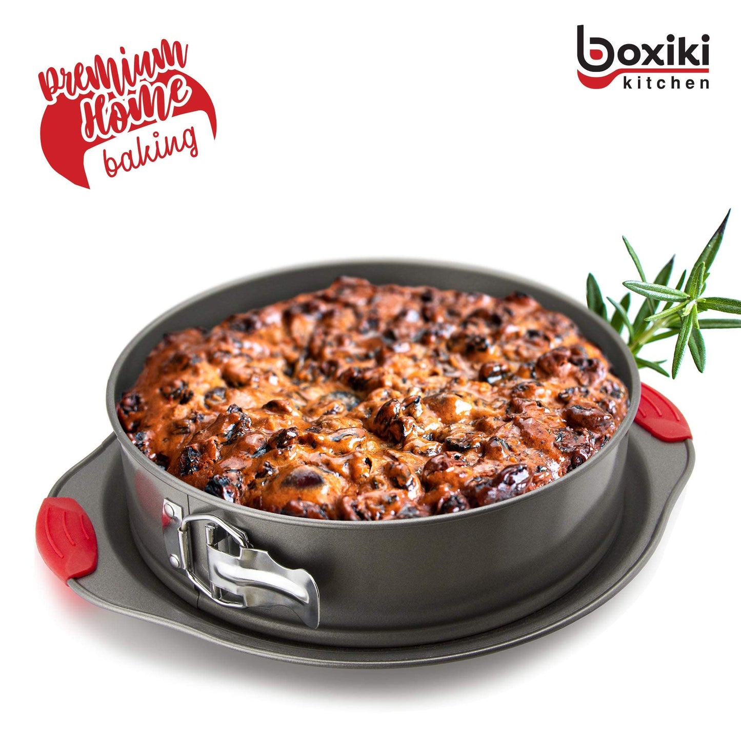 Boxiki Kitchen 10 Inch Nonstick Springform Pan, Professional Spring Form and Cheesecake Baking Mold, Leakproof Cake Pan with Silicone Handles