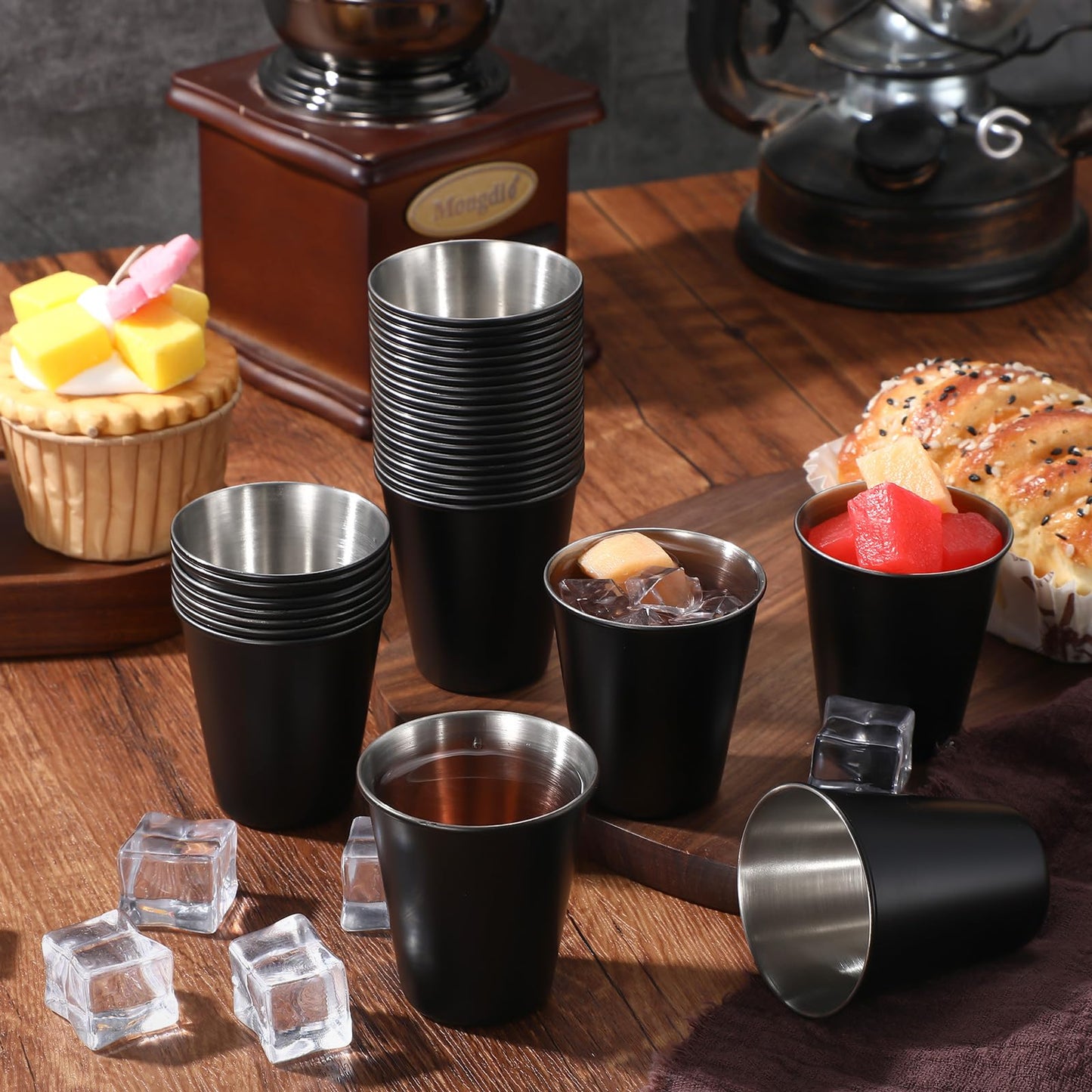 100 Pcs 2 oz Stainless Steel Shot Glasses Metal Cups Small Unbreakable Shot Glass for Espresso Whiskey Bar Home Restaurant Camping Barware Gift (Black)