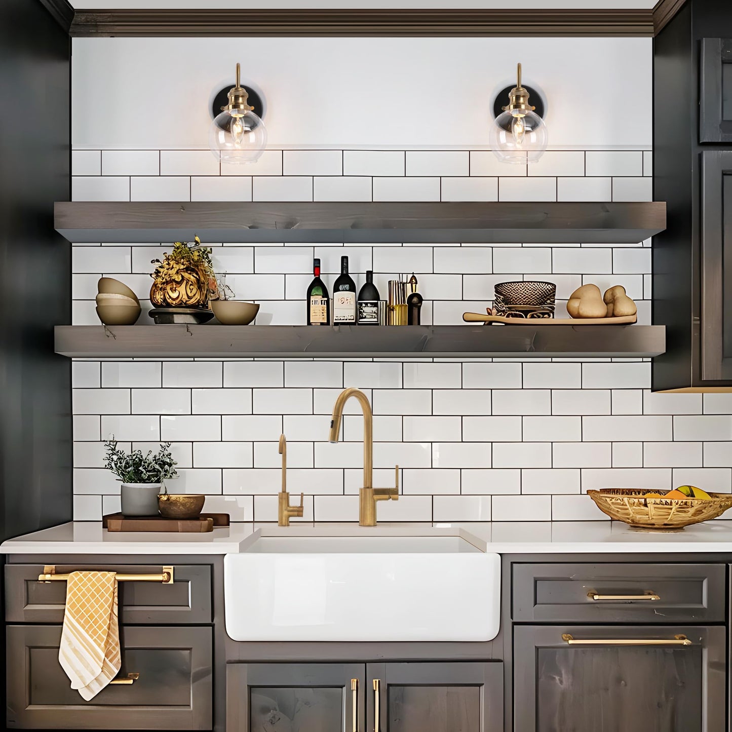 KSANA Black Gold Sconce, Modern Globe Wall Sconces Lighting with Clear Glass Shade, 1-Light Brass Wall Mounted Light Fixture for Bathroom, Kitchen, Bedroom and Stairway