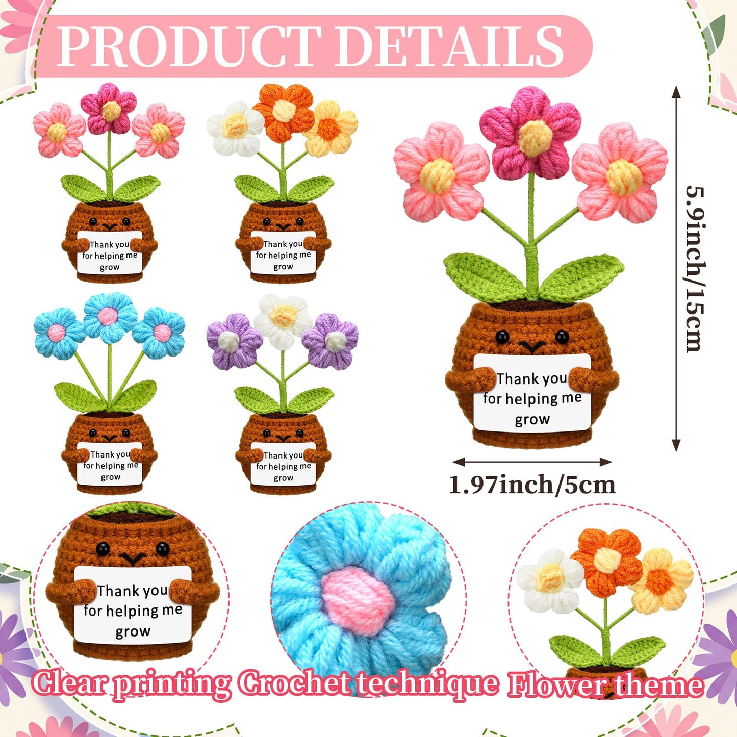 Wavwavw 4 Sets Teacher Appreciation Gifts Bulk Include Crochet Flower Dolls Thank You Crochet Gift Bracelets Keychains Appreciation Bags with Cards Tags End of Year Teacher Gifts(Puff Flower)