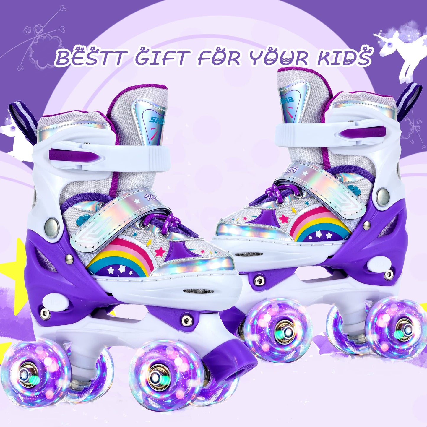SHDSL Girls Roller Skates for Kids Beginners, Adjustable Roller Skates with All Light Up Wheels, Roller Skate for Girls Shine Fun Illuminating Roller Skate for Boys Beginners patines para niñas