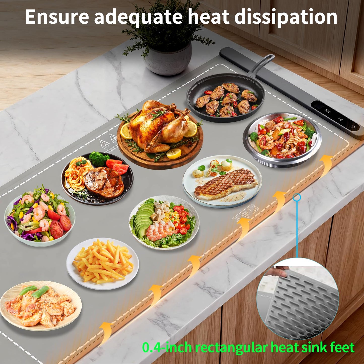 Mangoin Food Warming Mat Extra Large, Electric Warming Tray with 6 Temperature Settings and Hours Timer, Full Surface Heating Food Warmer Mat, Silicone Heating Tray for Gatherings Parties, Grey