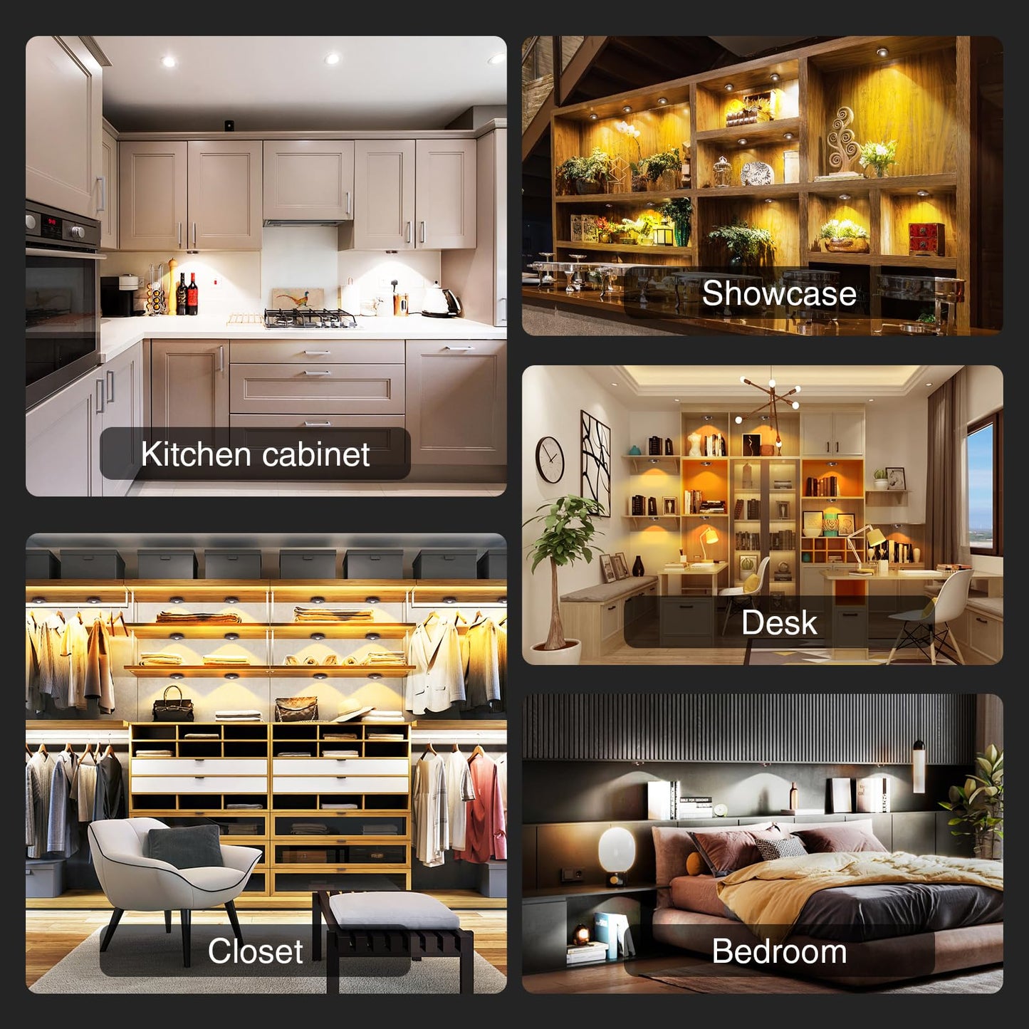 MEKKLEON Puck Lights with Remote Control Rechargeable,Wireless Under Cabinet Lighting,2000mAh Battery Operated Tap Push Touch Lights,Stick On Lights for Counter,Shelf,Bookcase (Wood Color, 5 Pcs)