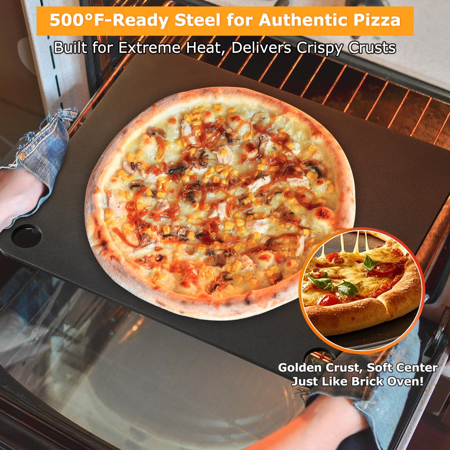 Baking Steel for Oven & Grill, Pizza Steel, 13x13” Pizza Baking Pan for Artisan Pizza, Multi-Purpose Baking Tool for Home Cooks & Pizza Lovers, Fast Heating(.25" Thick)