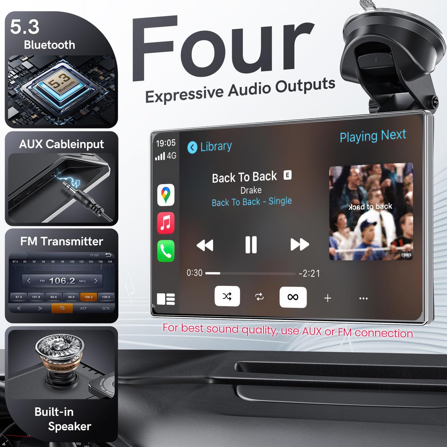 9" Portable CarPlay Screen for Car, CooCom UHD Car Stereo with Touch Screen with Apple CarPlay&Android Auto,4K Dash Cam,1080P Backup Camera,Mirror Link, Voice Control, Bluetooth 5.3,GPS,FM