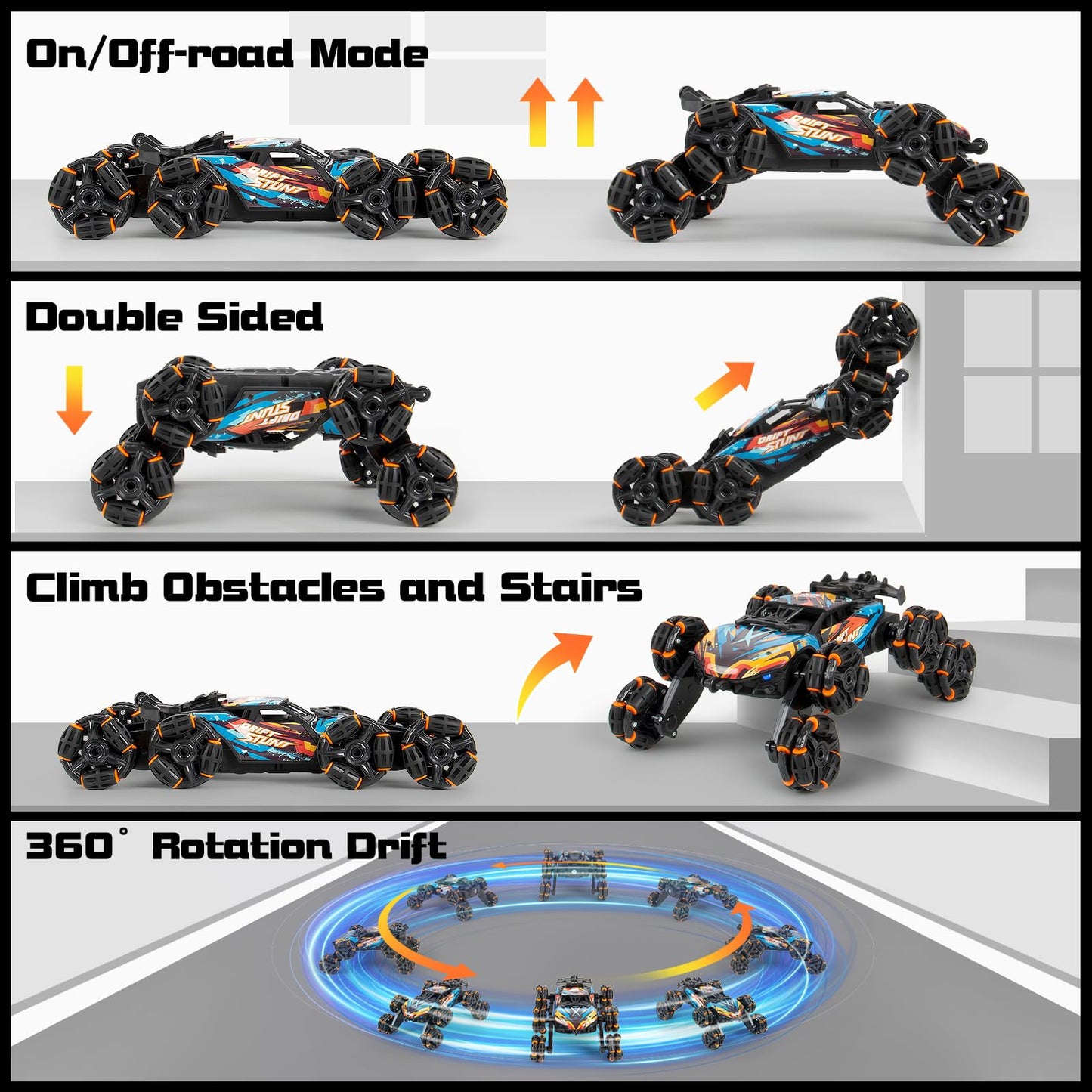 1:16 Remote Control Car Toy for Kids Ages 8 9 10 11 12 Year Old - Birthday 8 WD RC Drift Car Gift for Boy Girl with 2.4Ghz Remote & Gesture Hand Controlled - Cool Spray & Lights & Music Climbing Stunt