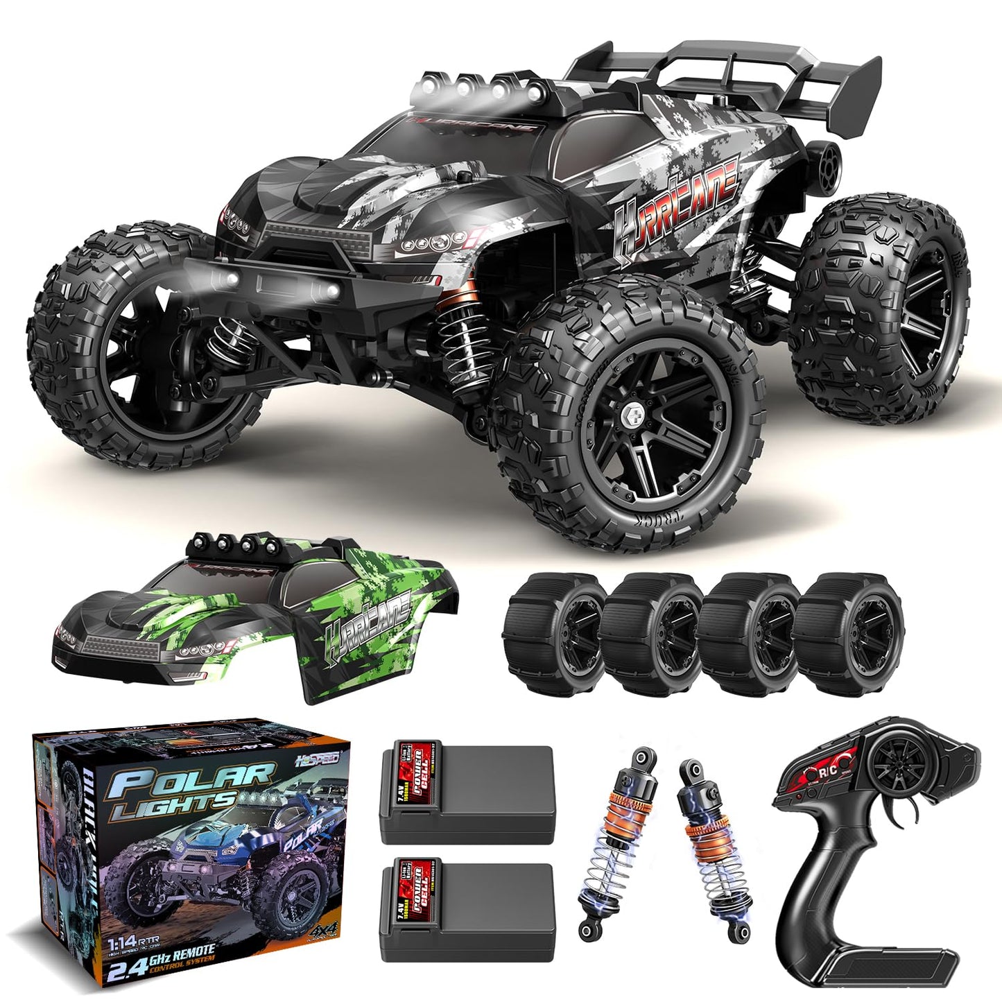 X-TMAGA 1:14 Scale All Terrain RC Cars for Adults & Boys (HS14323), Max Fast 40+ KPH, 4WD Off-Road RC Truck for Snow & Sand & Mud, 4X4 Waterproof Remote Control Car with 2 Rechargeable Batteries