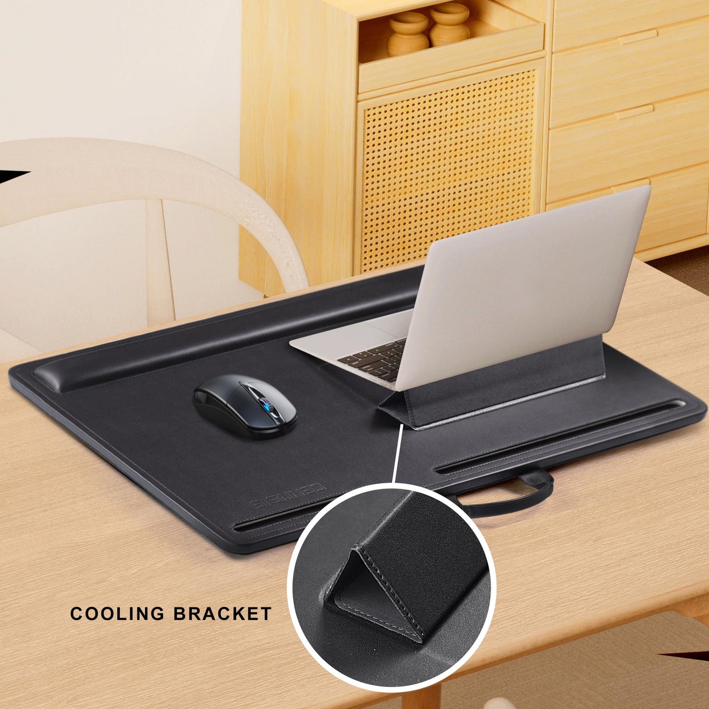 CENNBIE Leather Lap Desk with Memory Foam Cushion 24x16 Inches- Adjustable Portable Laptop Tray Fits 17 19 Inch Notebook - Built-in Wrist Rest Lightweight Computer Desk (Black)