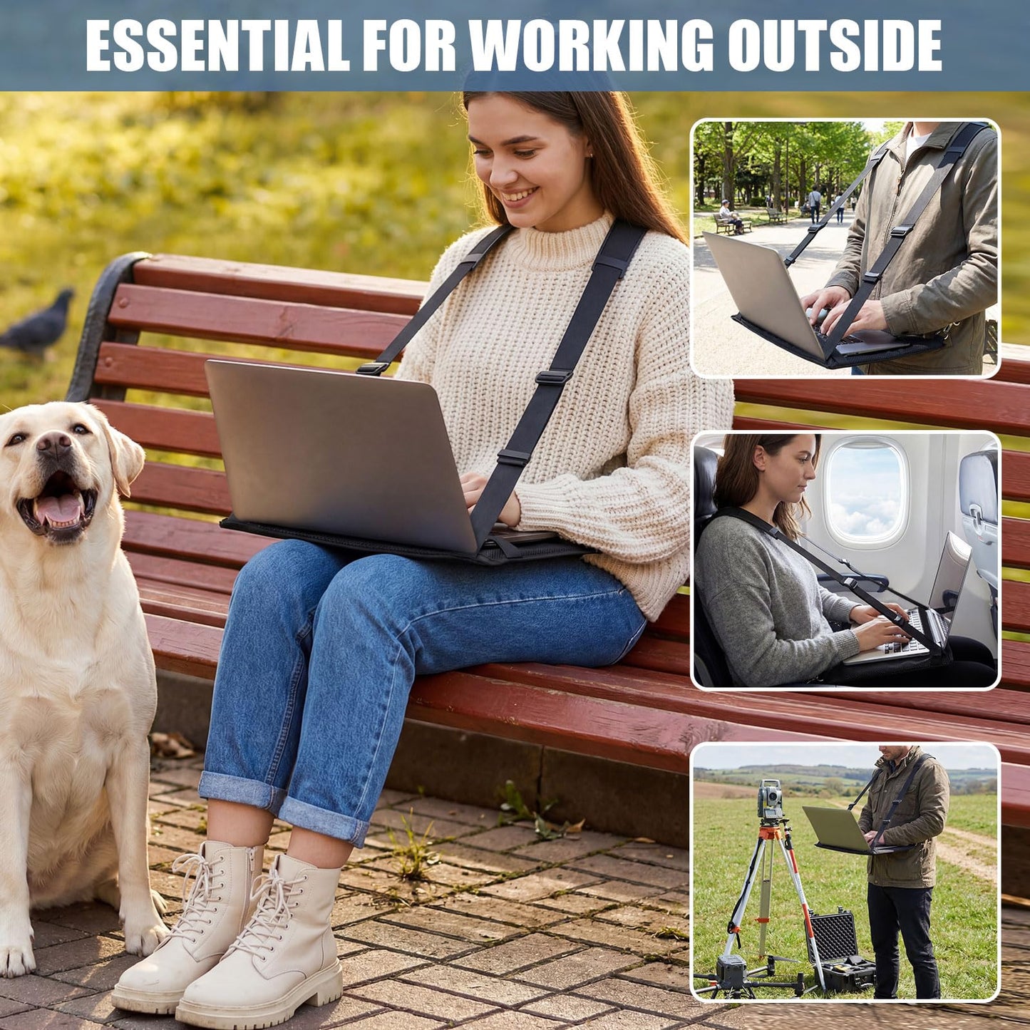 Tellegloww Laptop Harness for Walking Anti-Slip Upgraded Portable Wearable Black Laptop Stand with Safety Strap for up to 16 Inches Tablets E-Readers Notebook Notepad Standing Desk