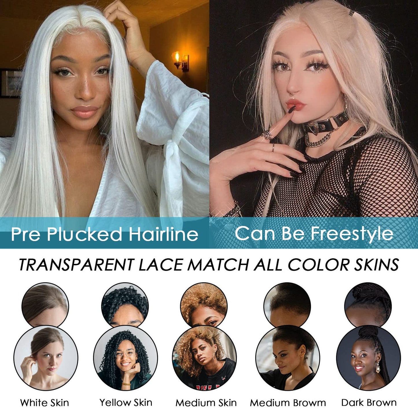 SAPPHIREWIGS 13×6 Platinum Blonde Lace Front Wigs Long Straight Hair #60 White Wig Synthetic Lace Front Wigs for Women Daily Party Halloween Use 26inch
