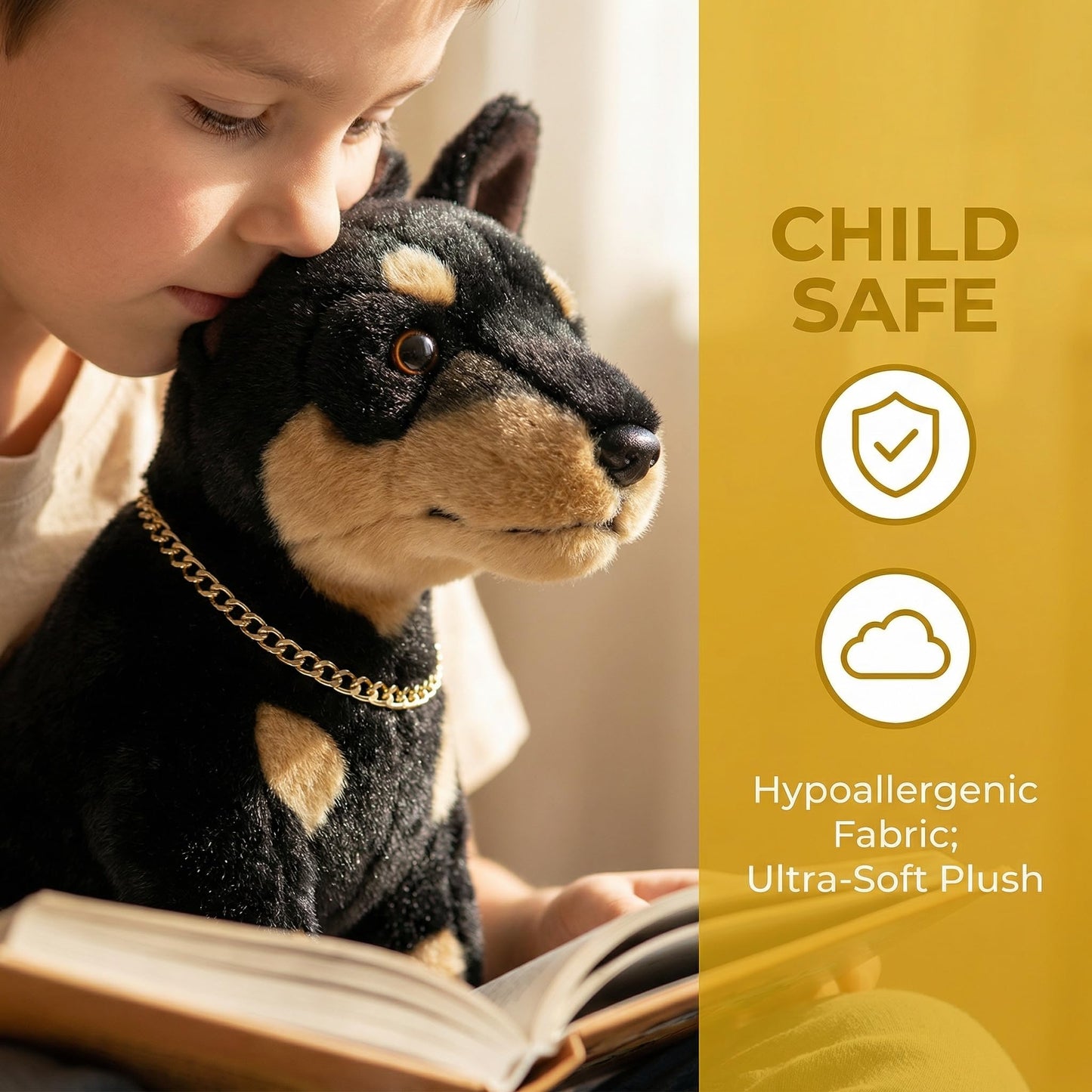 Double Bread Realistic Doberman Dog Plush Toy - Simulation 12" Standing Doberman Noble Pet Dog Stuffed Animal Puppy Model Toy, Unique Plush Gift Collection for Kids Birthday, Home Decor