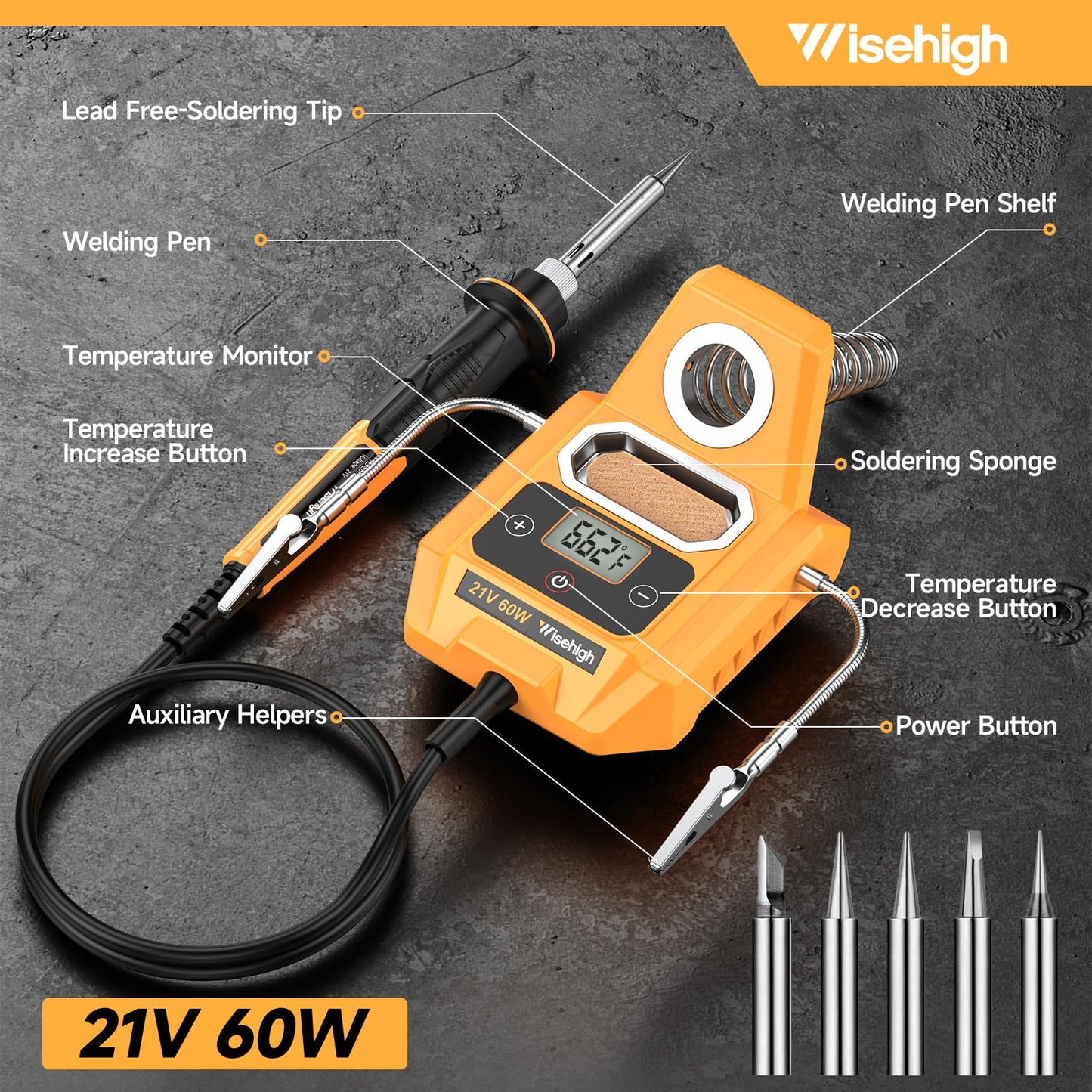 Cordless Soldering Station for Dewalt 20V Max Battery - with 2 Auxiliary Helpers Electric Digital LCD Display Soldering Iron Station Fast Heating Up Soldering Station for Appliance Repair (Tool Only)