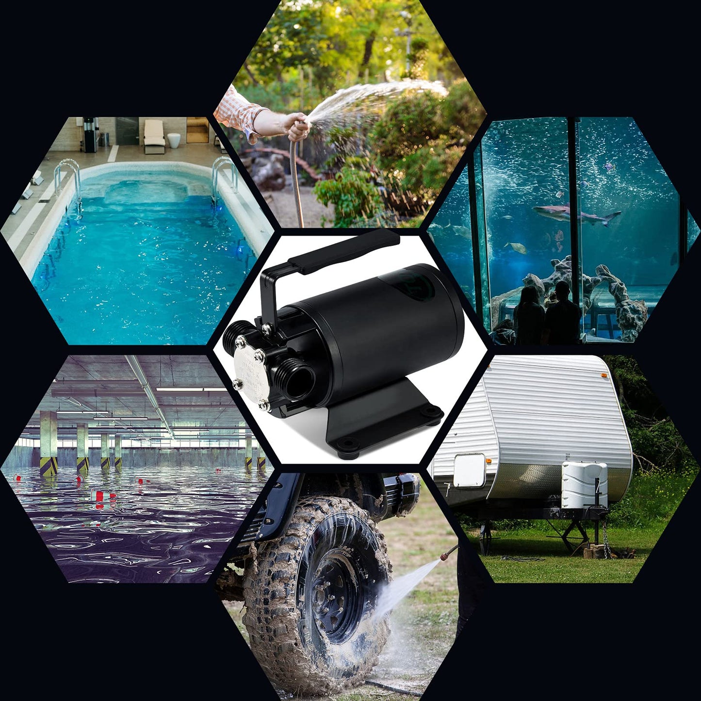 12V Water Transfer Pump 330GPH Self-Priming Pump, Portable Electric Utility Sump Pump with Suction Hose Attachment Black