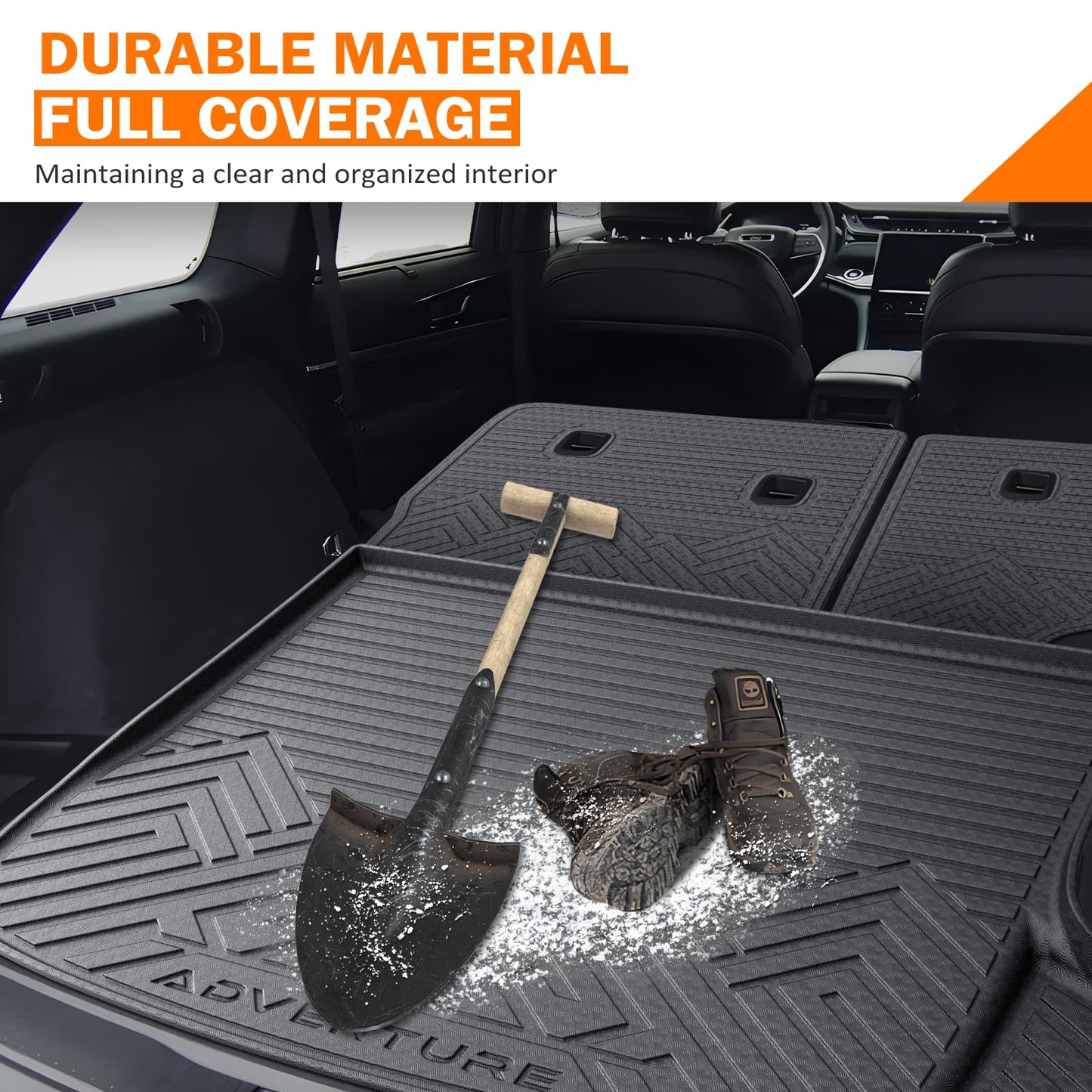 KUST Trunk Cargo Mat for Jeep Grand Cherokee 2011-2021, TPE Rubber Trunk Liner with Backrest Mat for Grand Cherokee Accessories All Weather Back Seat Protector Rear Cargo Liner Raised Edge