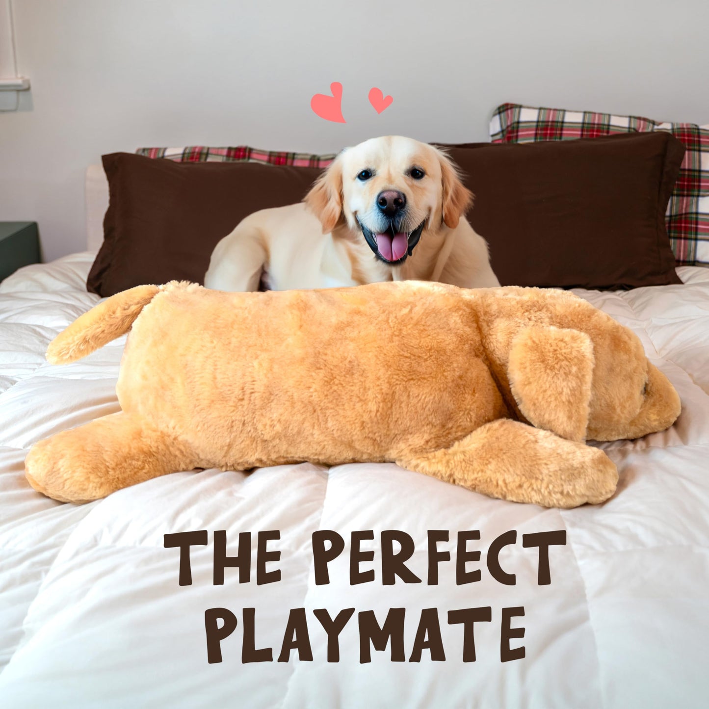 Extra Large Stuffed Dog Hugging Toy-Giant Sleeping Plush Body Pillow for Kids, Adults-Ideal for Bedroom Bed, Valentine’s Day Gift- 35 by 15 Inches Big, Brown, Fluffy and Soft-For Boys, Girls