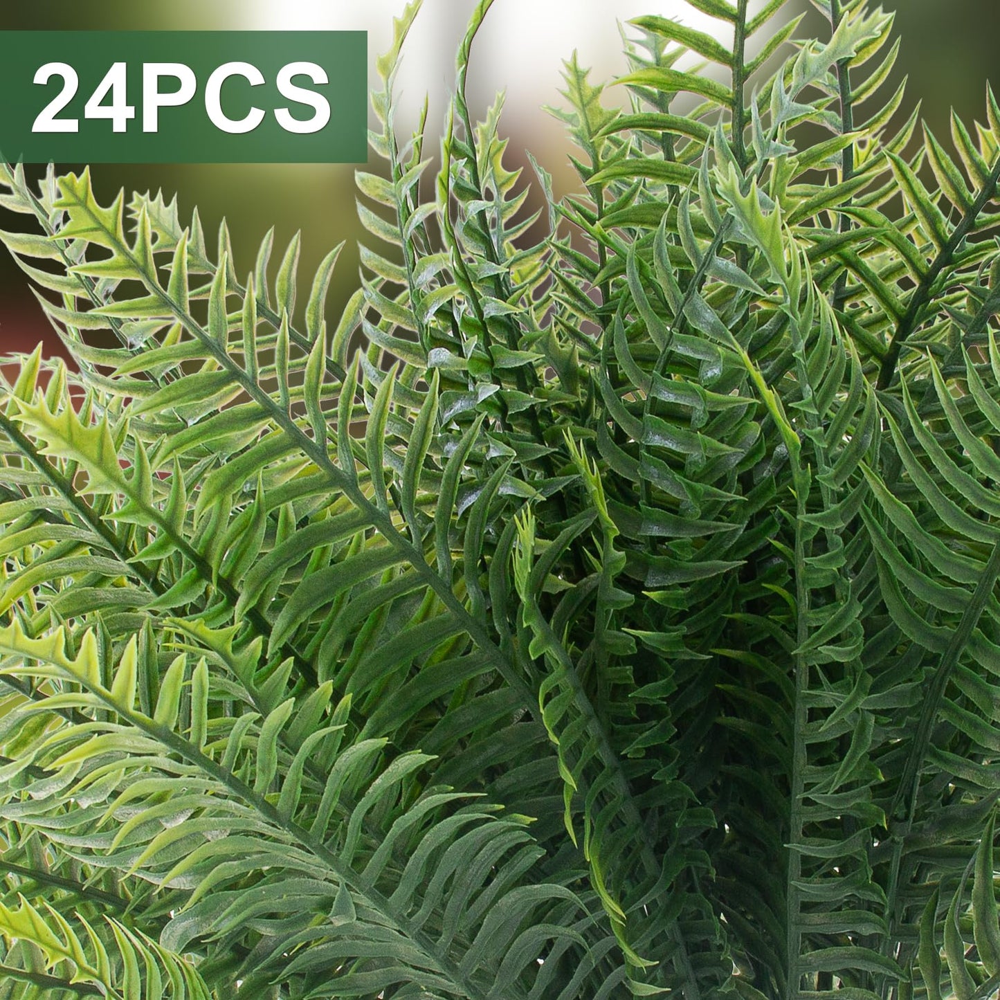 lovemoon 24 Pcs Fake Ferns for Outdoors UV Resistant Faux Fern Plants, Artificial Greenery Fern Bushes for Indoor Garden, Porch & Patio Greenery Decor (24, Green)